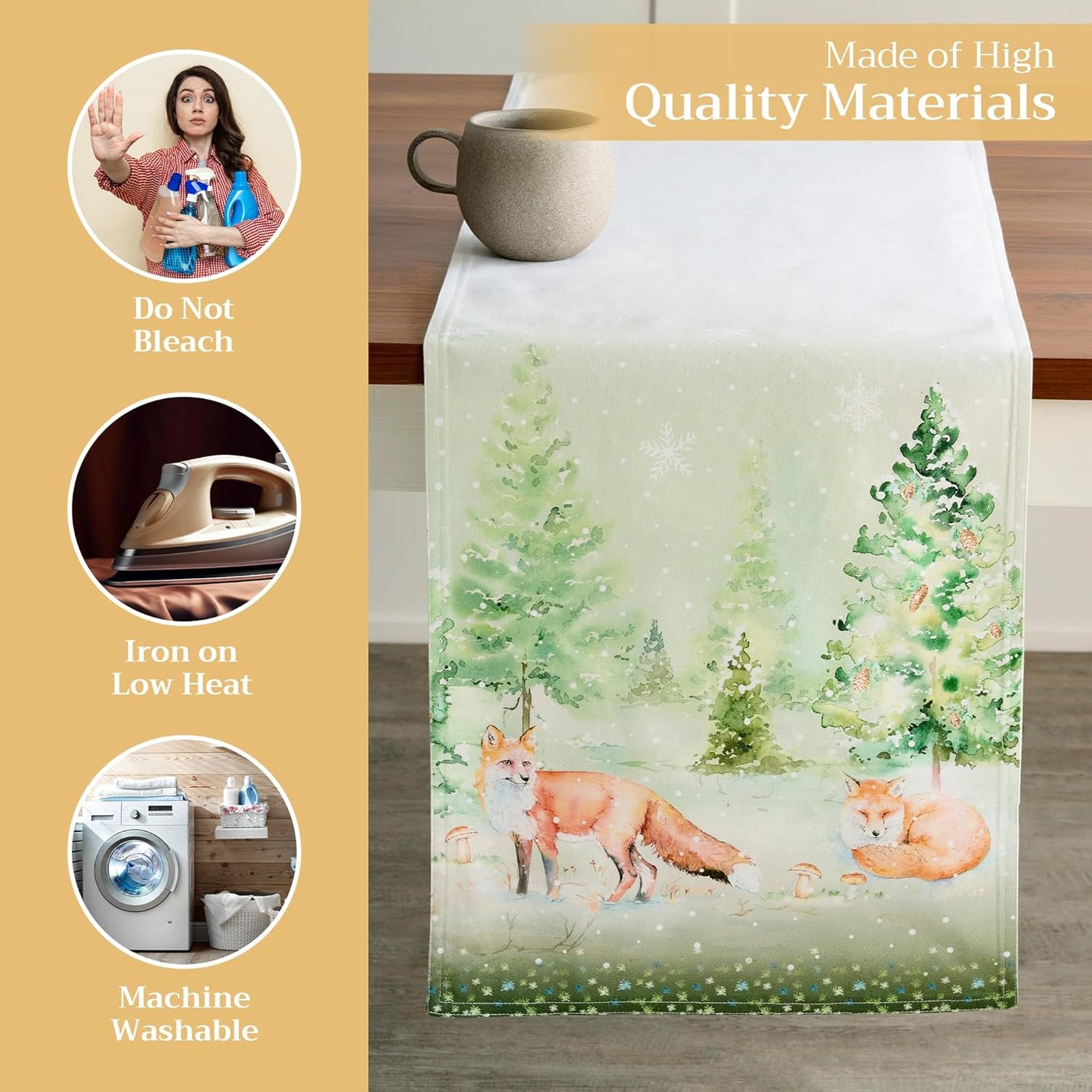 Maison d' Hermine Table Runner 100% Cotton Double Layer Table Runners 72 inches Long for Thanksgiving Christmas Decorations Home Kitchen Dining Party Wedding (Winter Mornings, 14.5" x 72")