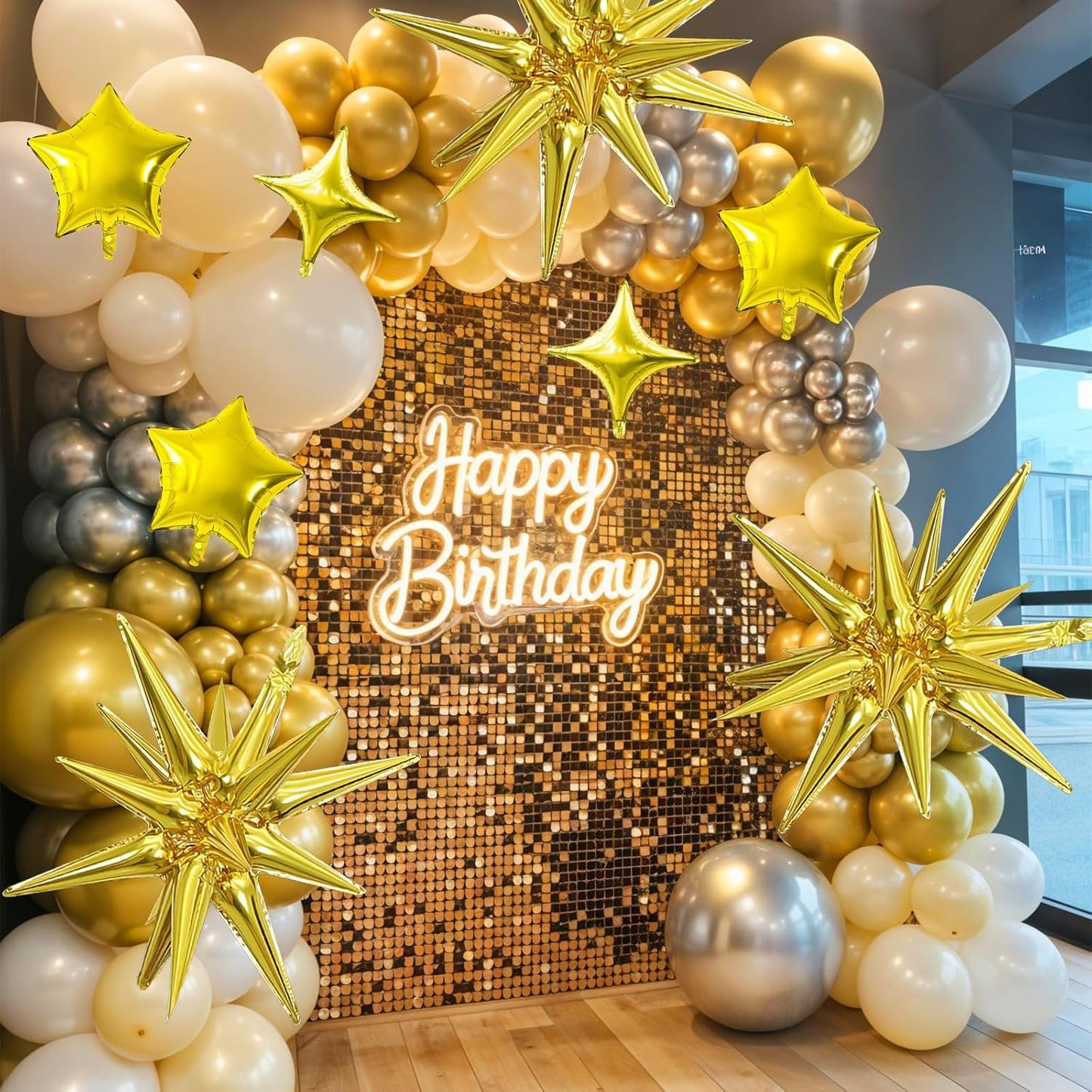 Gold Star Balloon,16Pcs Star Foil Balloons Set with 22Inch Explosion Spike Cone Balloons and 10Inch Quadrangle Helium Balloon for Birthday Wedding Baby Shower Party Decorations