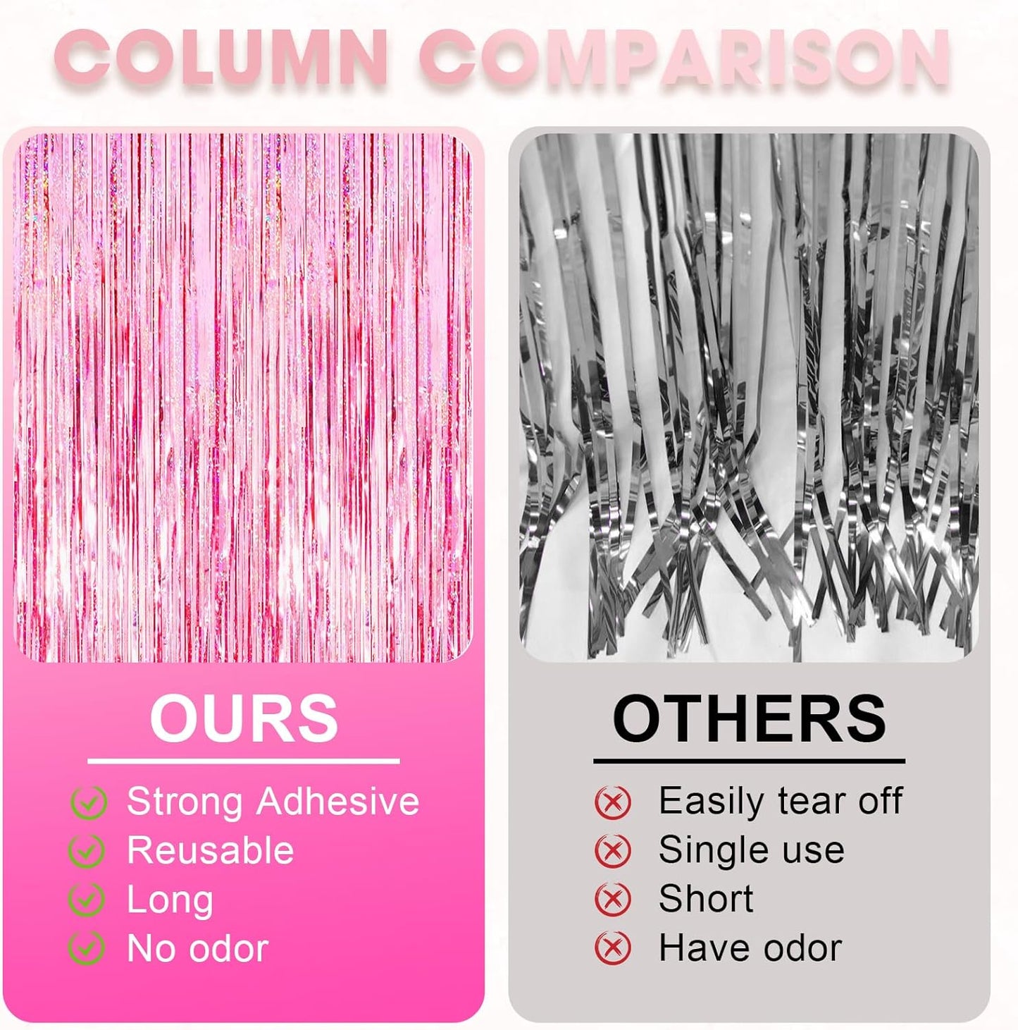 3 Pack 3.3x8.2 Feet Laser Pink Foil Fringe Backdrop Curtains, Tinsel Streamers Birthday Party Decorations, Fringe Backdrop for Graduation, Baby Shower, Gender Reveal, Disco Party