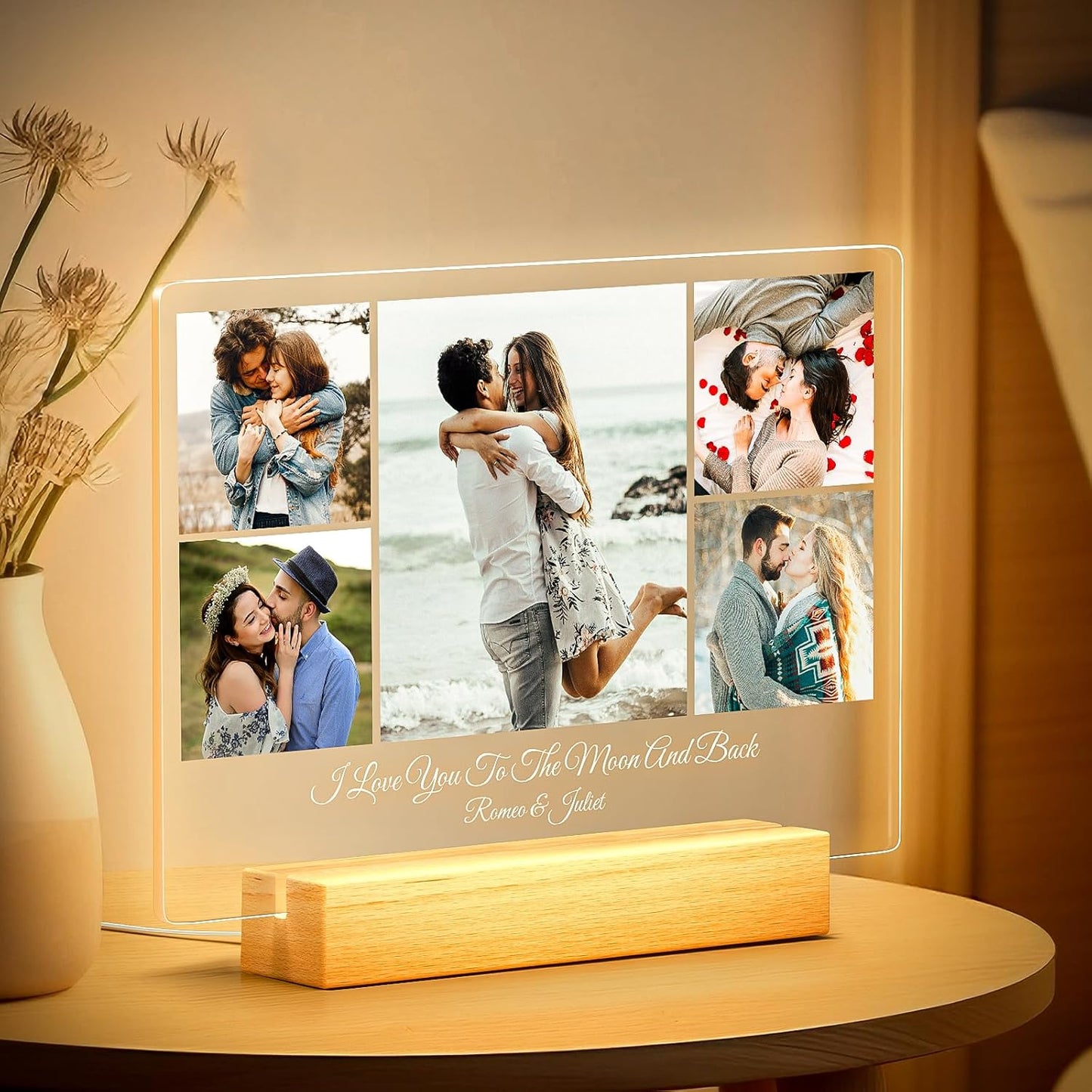 Custom Picture Frames with Photo, Personalized Photo Frame with Night Light, Customized Picture Frame, Personalized Anniversary Birthday Gifts for Women, Men, Him, Her, Couple, Boyfriend, Girlfriend