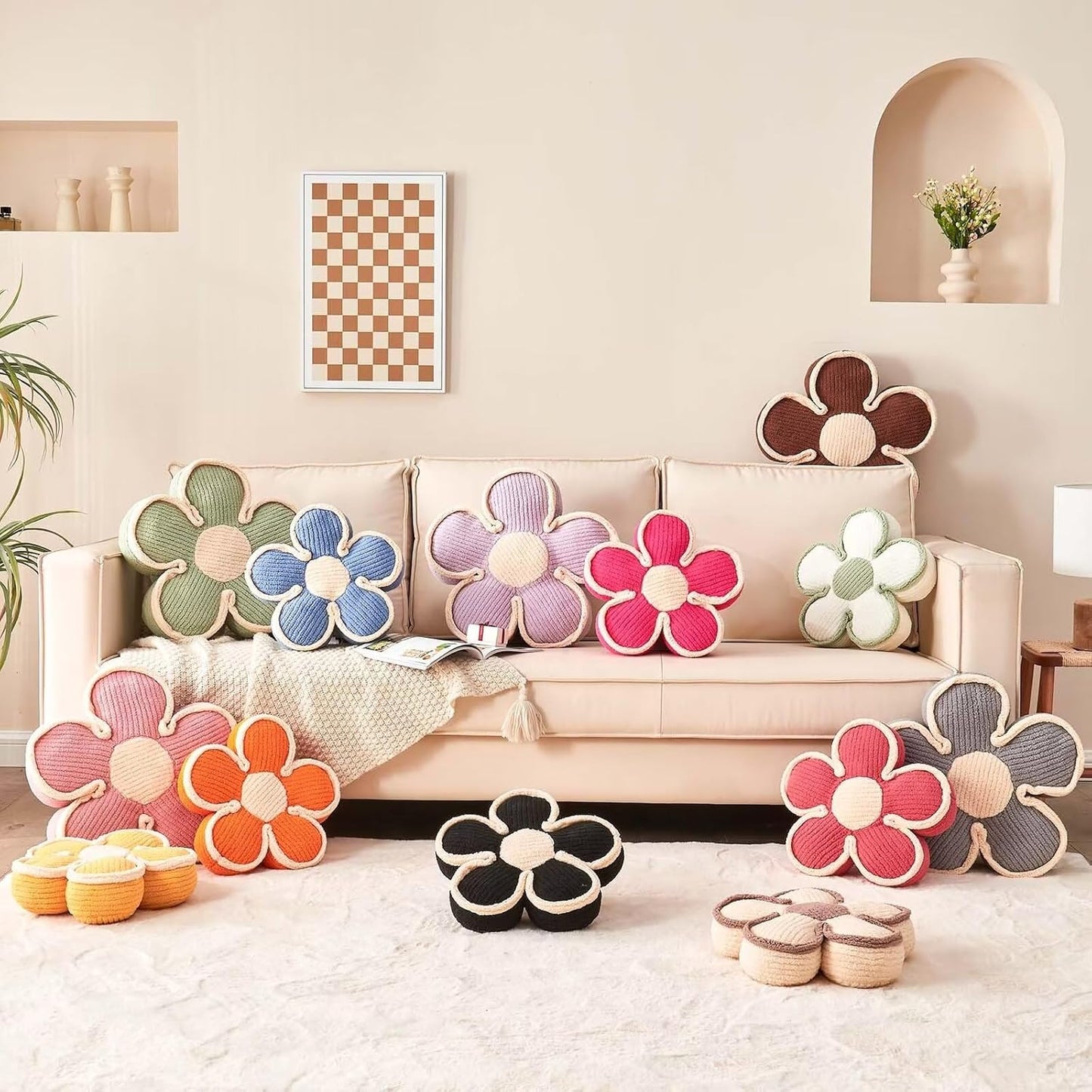 Flower Shaped Floor Cushion, Soft Decorative Throw Pillow, Cute Seating Cushion, Plush Pillow for Sofa Couch Bed (13.7 Inch, Lavender)