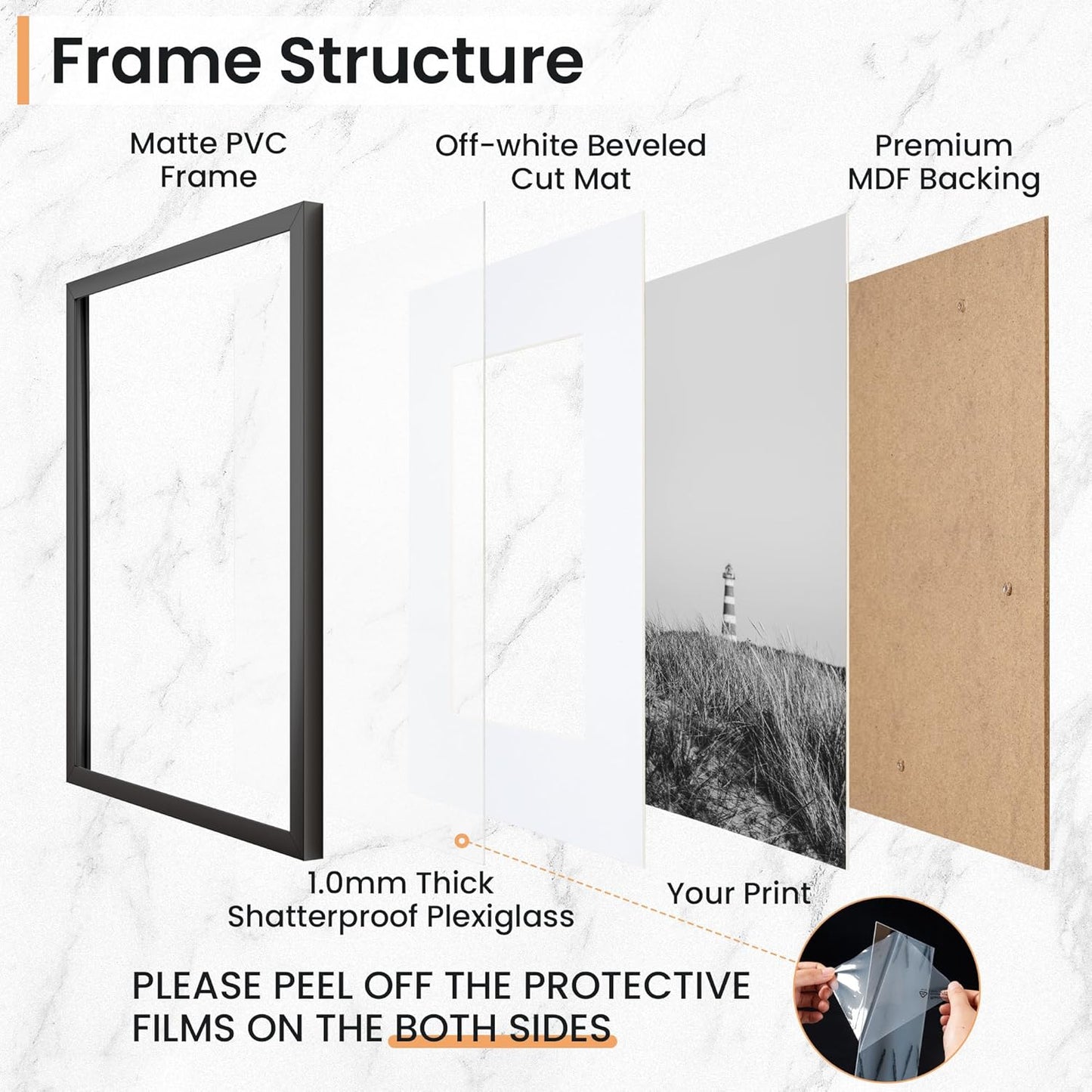 16x24 inch Picture Frame, 16x24 Photo Frames with 12x18 Removable Mat - High Definition Plexiglass - Vertical and Horizontal Display - Wall Hanging Poster Frame - Black, 3 Pack