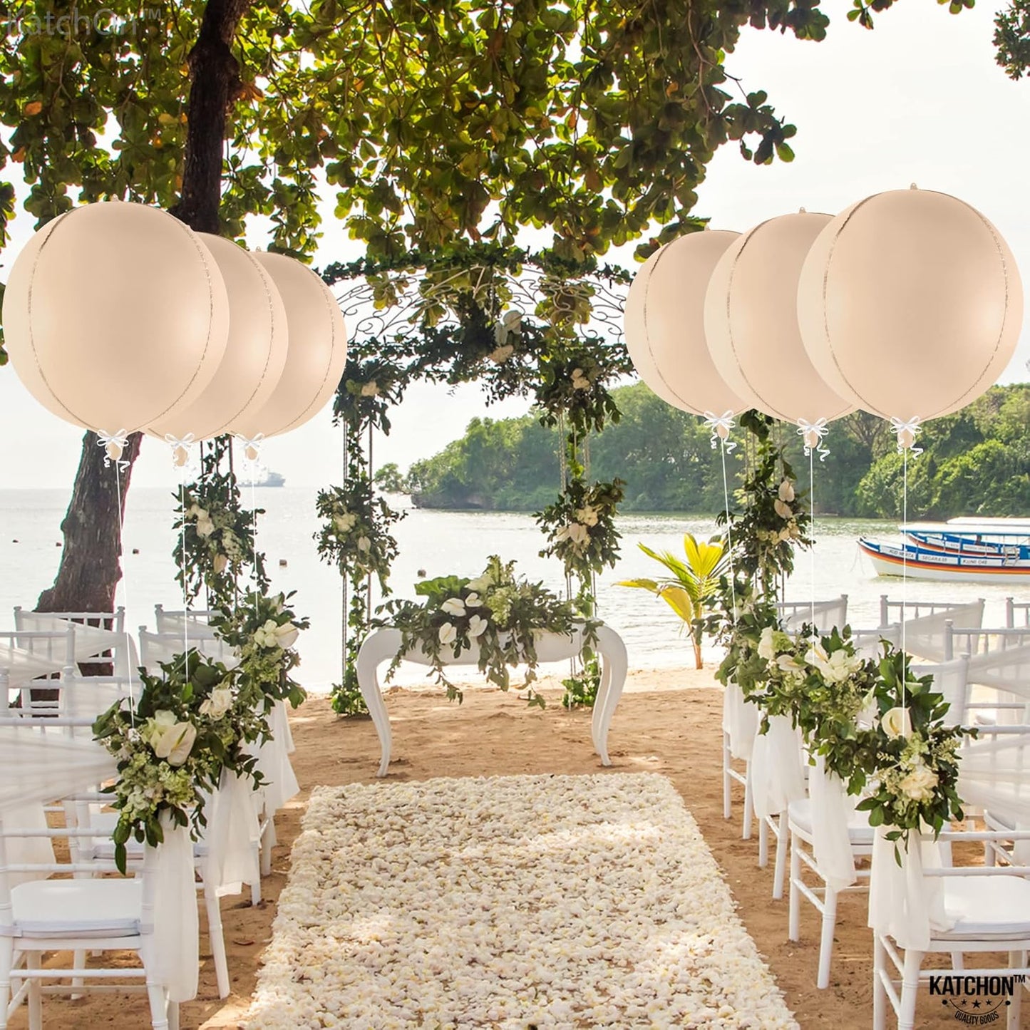 KatchOn, Big 22 Inch Beige Balloons Set - Pack of 6, Cream Balloons | Boho Balloon, Lace Balloon for Neutral Party Decorations, Beige Party Decoration | Graduation Decorations 2025