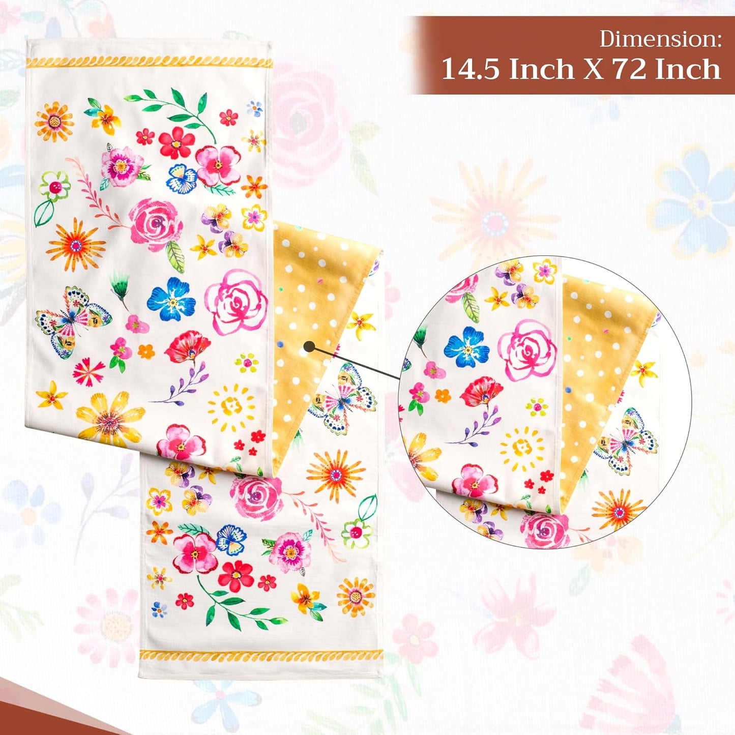 Maison d' Hermine Table runner 100% Cotton Double Layer Table Runners 72 inches long Decorative for Home Kitchen Dining Party Wedding Bridal Shower Spring Summer (Happy Florals - Sweety, 14.50" x 72")