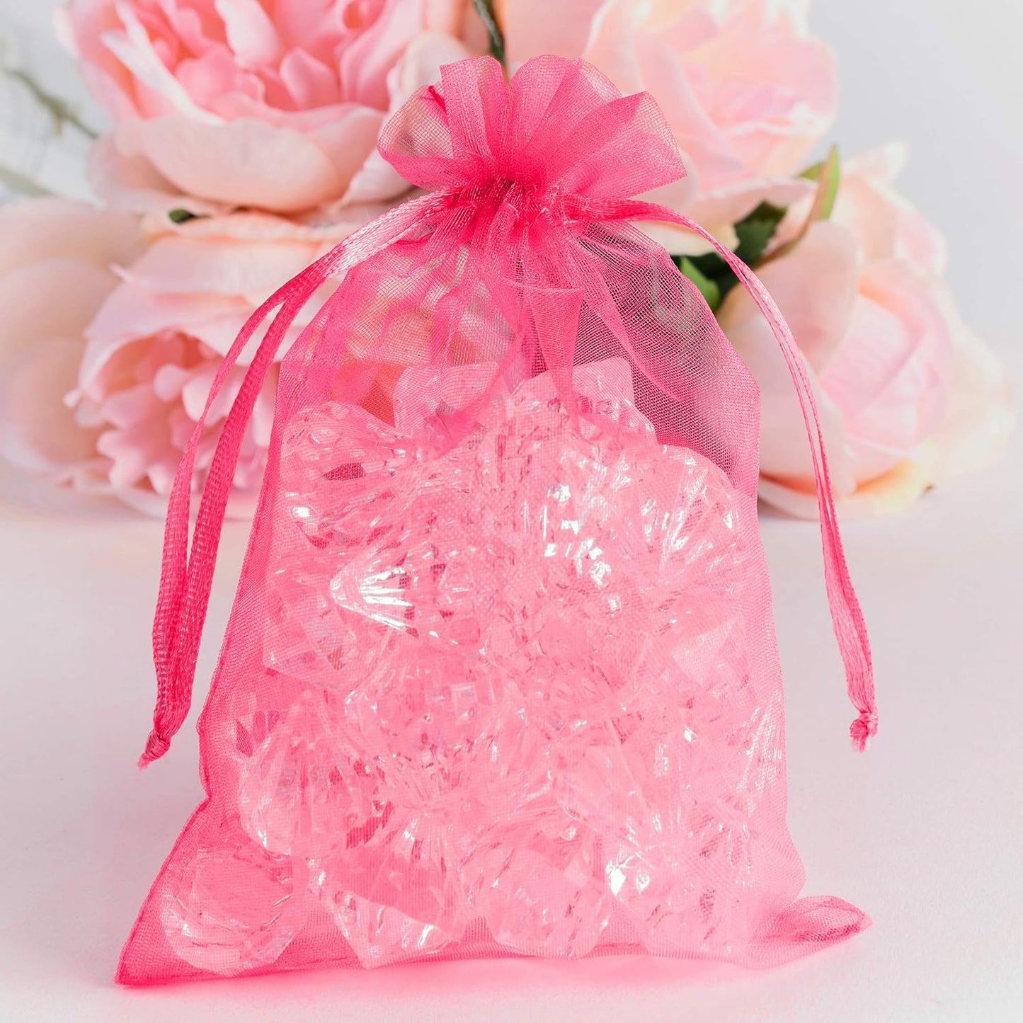 Super Z Outlet 100 Pack 5x7 Inch Mini Sheer Drawstring Organza Transparent Bags Jewelry Sack Pouches for Wedding, Party Decorations, Arts & Crafts Gifts (Fuchsia)