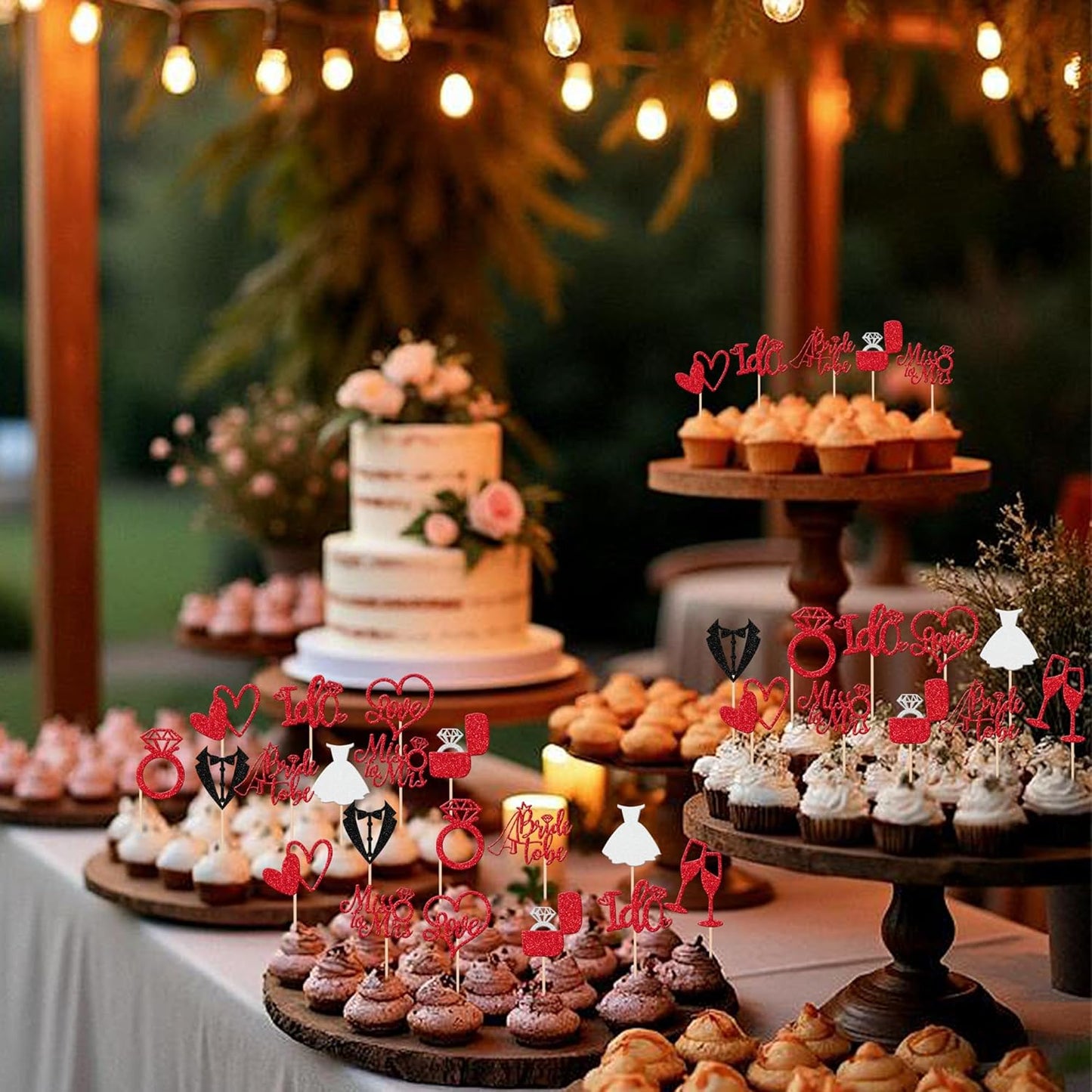 30 PCS Bride to Be Cupcake Toppers Glitter Miss to Mrs I Do Love Heart Ring Cupcake Picks Wedding Bridal Shower Cake Decorations for Wedding Engagement Bachelorette Party Supplies Red
