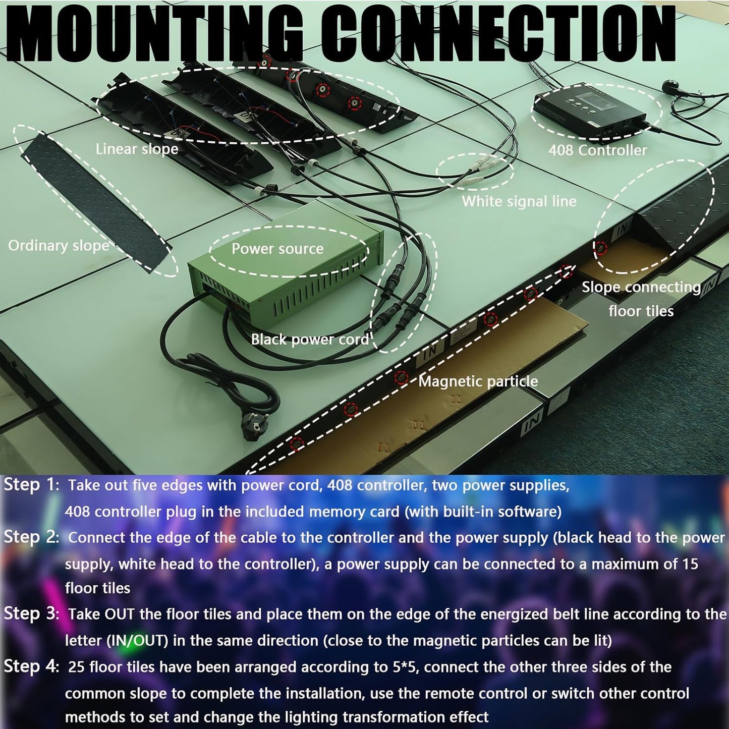 Dance Floor Stage Lights Tempered Glass Infinity Mirror Panel 3D Effect Led Dance Floor for Wedding Party Customizable (RGB-Magnetic, 36PCS(9.8FTX9.8FT))