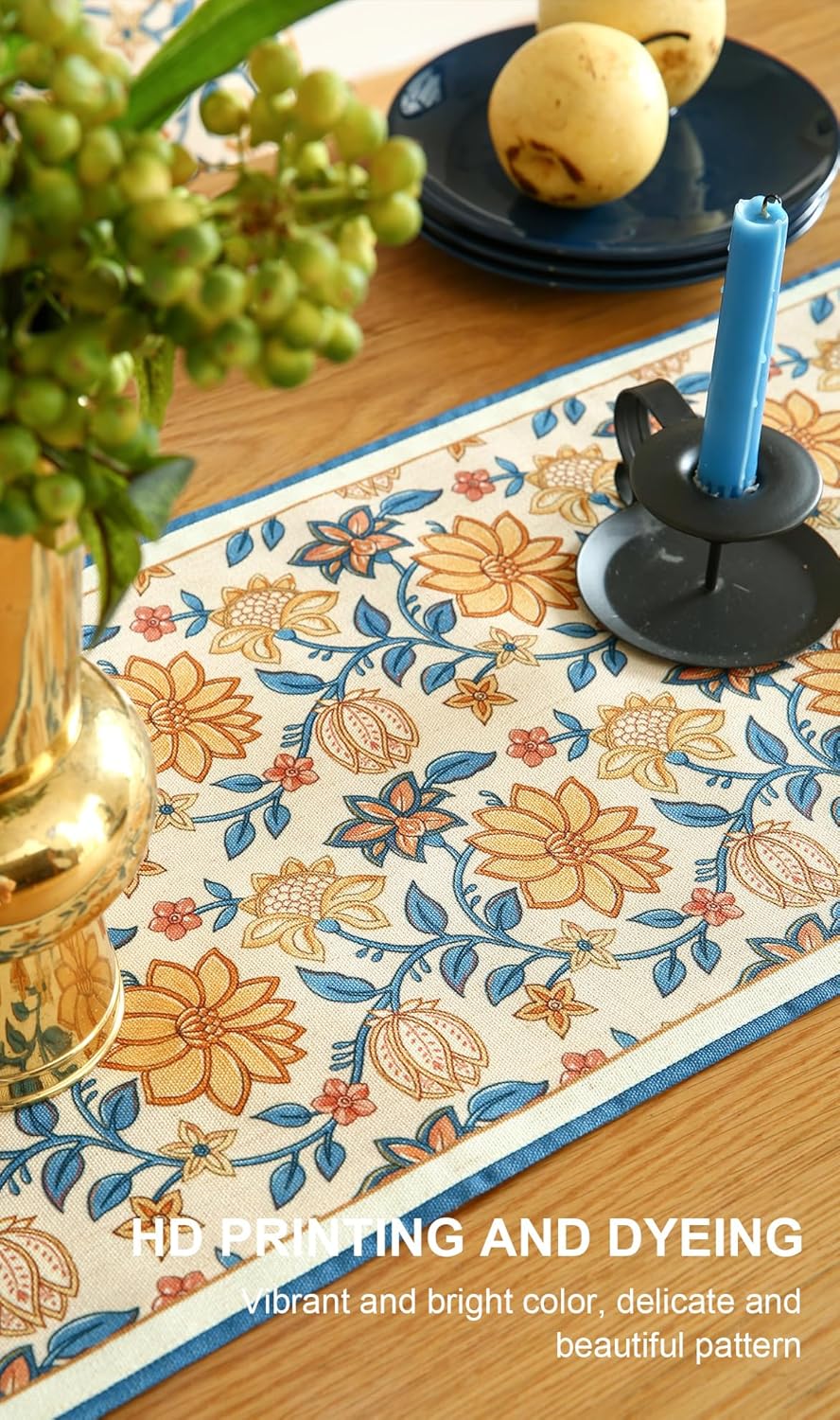 ISAENNE Designer Bohemian Elegant Linen Table Runner 87 Inches Long,Floral Pattern Duable Decor Table Runners for Dining Tables,Thanksgiving,Kitchen Tables,Christmas,12"*87"-Estevan B