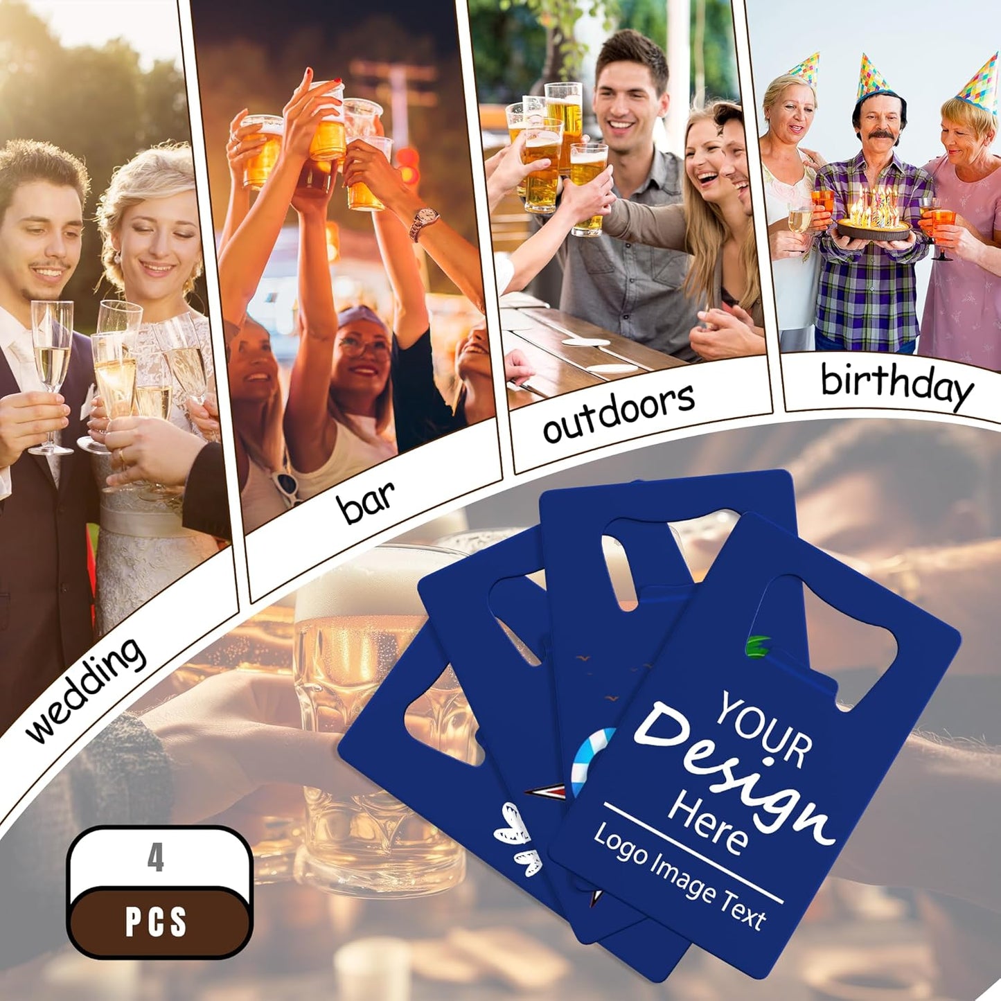 4-100 Pcs Personalized Bottle Opener, Custom Stainless Steel Credit Card Bottle Opener, Full Color Print for 6 Color, Design Your Text Logo for Bar, Wedding, Anniversaries, Party (Red)