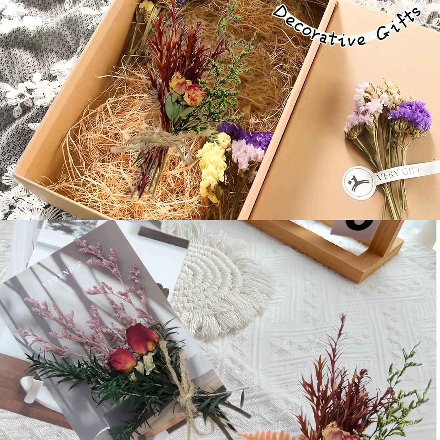 CROISSANT Mini Dried Flower Bouquet 6PCS, Mixed Natural Dried Flowers Bundles,Dried Flower Mixed Bouquet Suitable for Handmade DIY Greeting Card Decoration,Multi-Purpose Craft Flowers