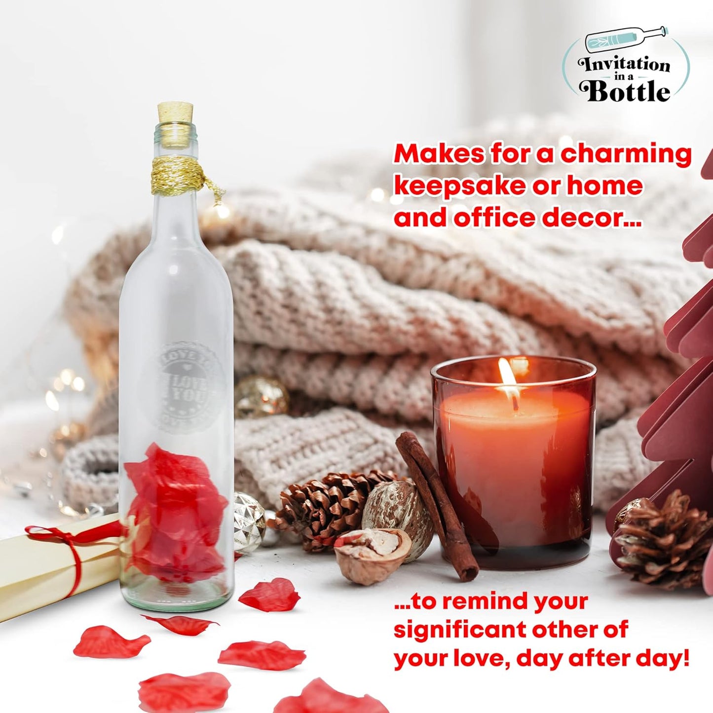 Letter in a Bottle - Valentine's Day, Anniversary or Birthday Gift for Girlfriend, Boyfriend, Fiancée, Husband Or Loving Wife - Seal the Romance Message in the Large Full Wine Size Glass Bottle