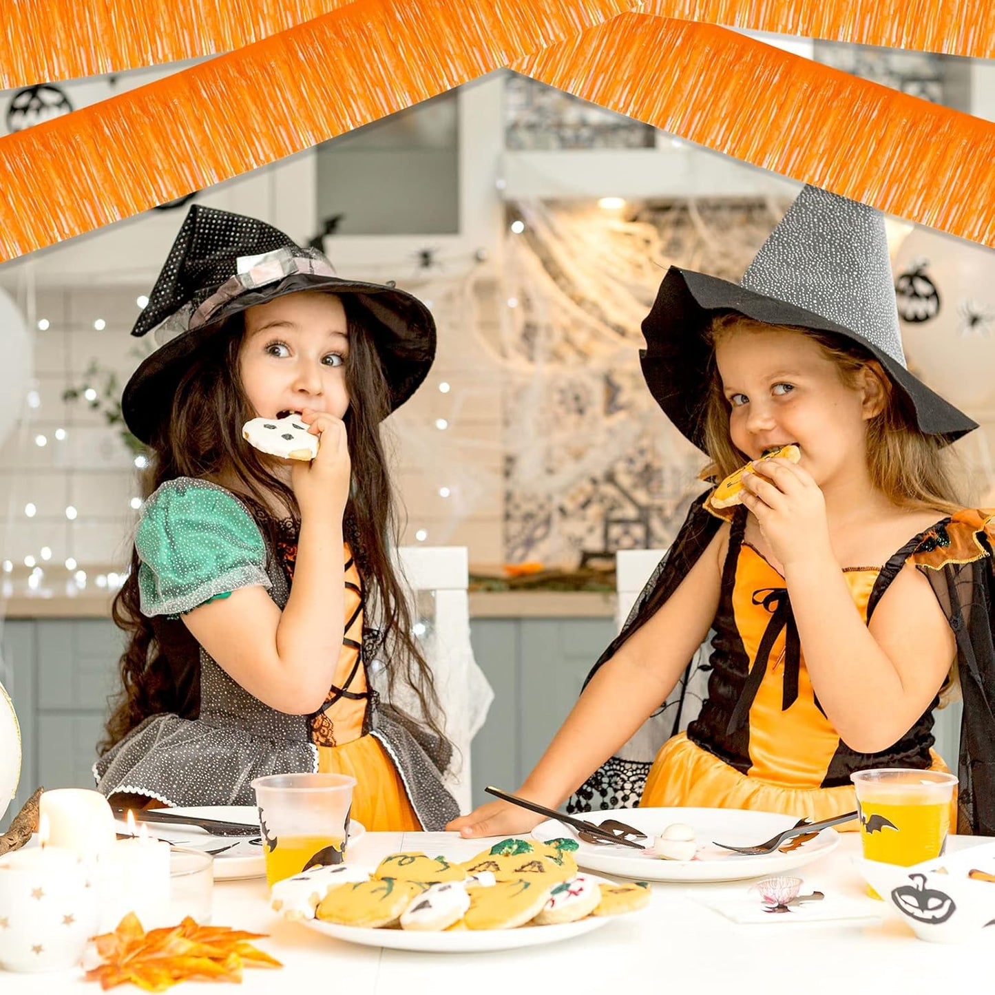 10 Pack 10 Feet Foil Fringe Garland Metallic Tinsel Streamers Banner Wall Hanging Curtain Backdrop for Parade Floats, Bachelorette, Wedding, Birthday, Halloween, Christmas Party Decorations(Orange)