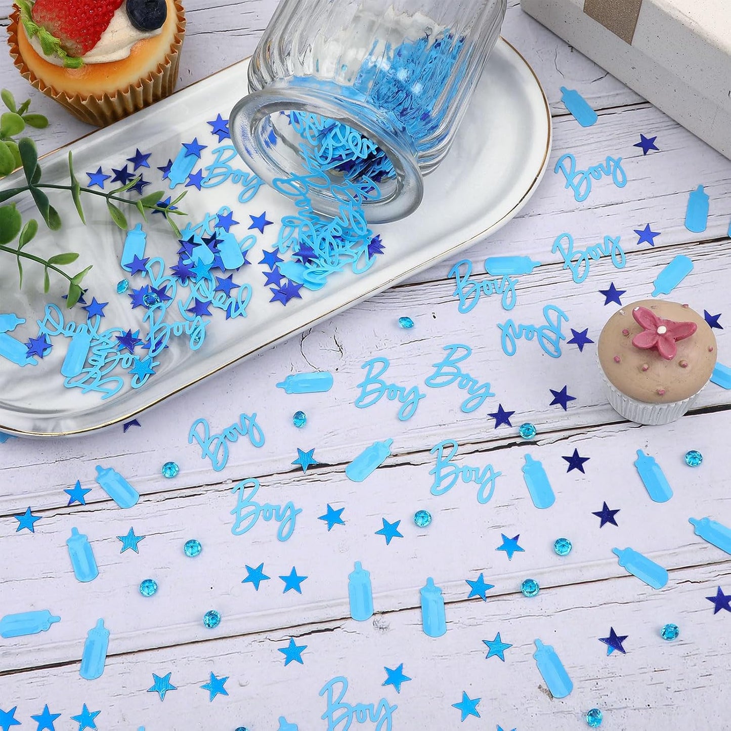 MARFOREVER Blue Confetti, Baby Shower Decorations Glitter Boy Table Confetti Sprinkle Gender Reveal Scatter for Gender Reveal Birthday Party Decorations