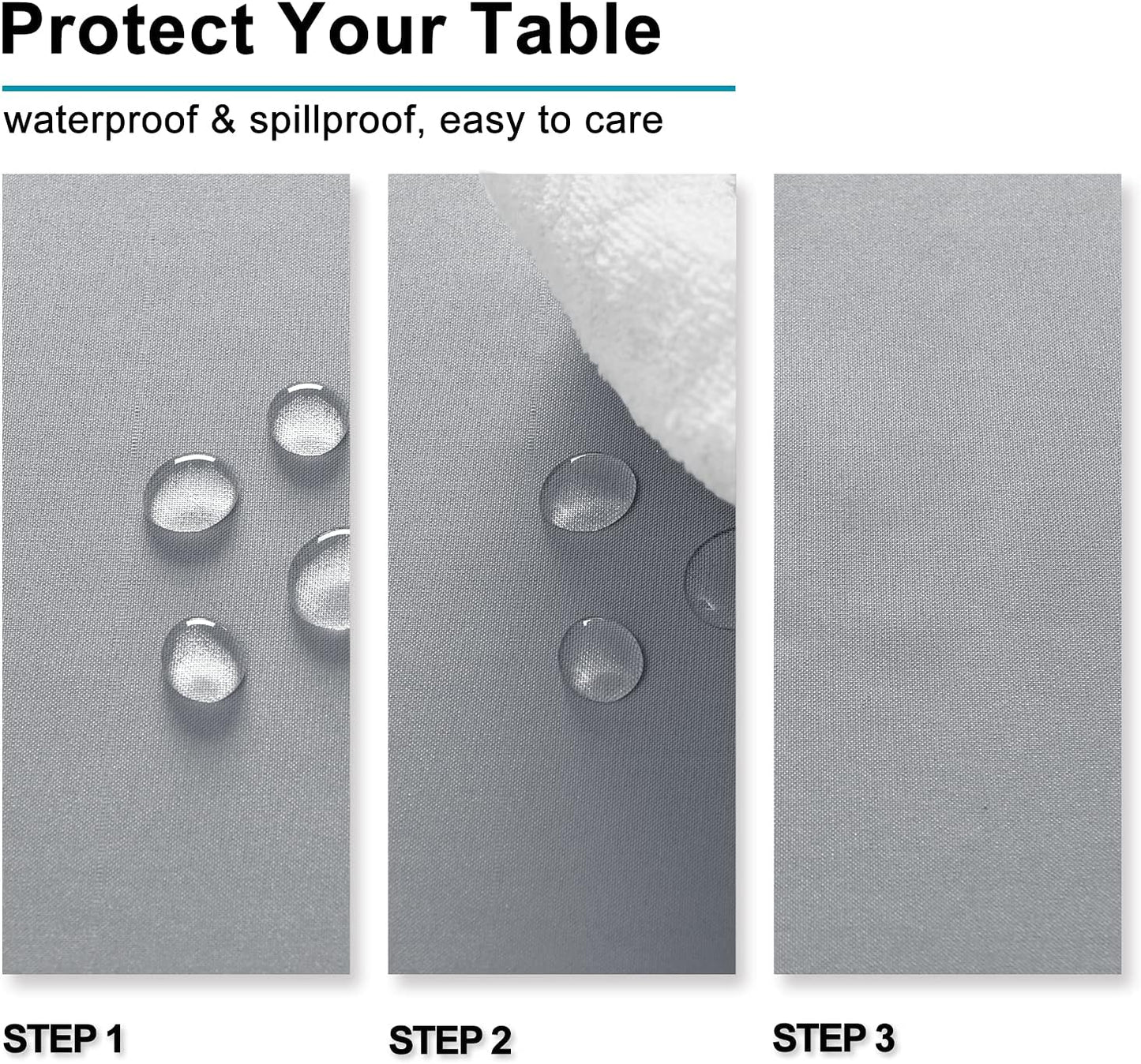 Hiasan Silver Grey Rectangle Tablecloth - Waterproof and Spillproof Washable Fabric Table Cloth for Dining Room Kitchen Party and Outdoor, 90 x 156 Inch