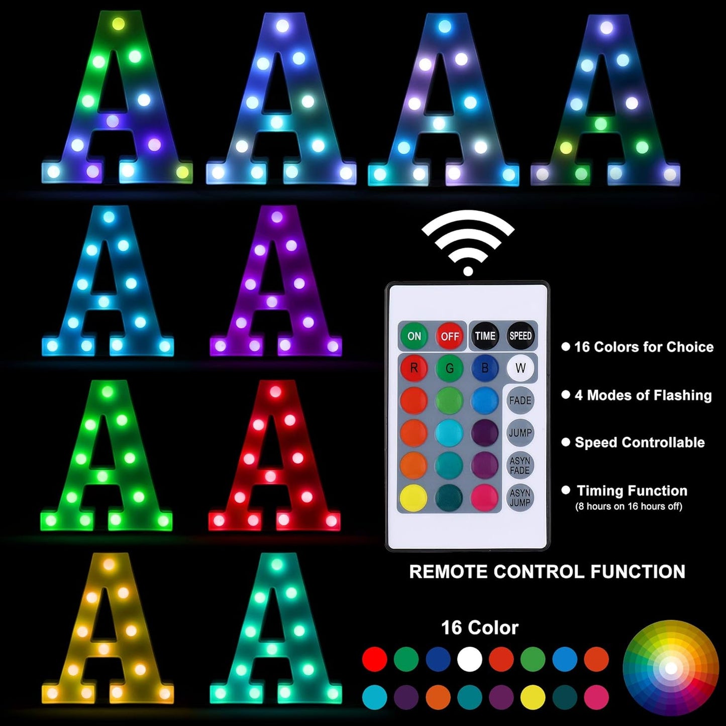 Foaky Colorful LED Letter Lights with Remote,Marquee Light Up Letters Sign for Night Light Wedding/Birthday Party Battery Powered Christmas Lamp Home Bar Decoration(F)