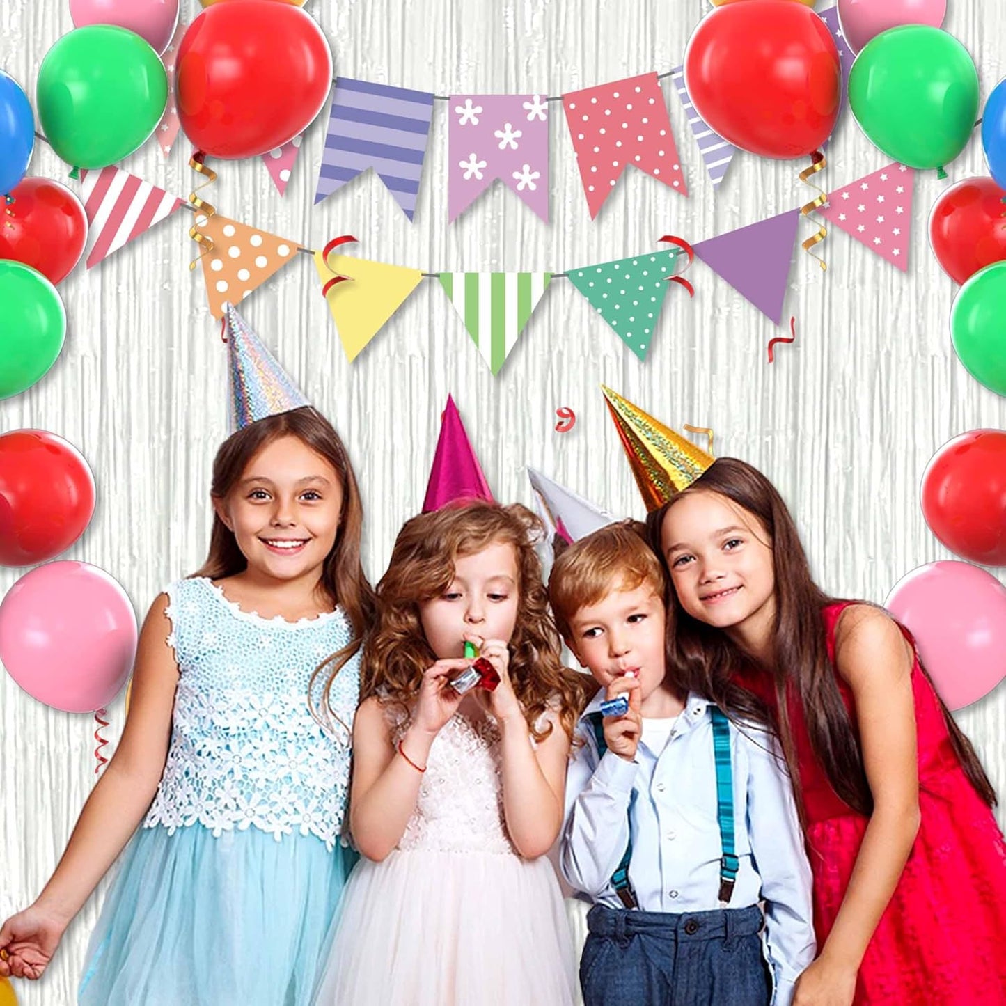 6 Pack Macaron White Foil Fringe Curtains Backdrop, 3.28 x 8.2 Ft Metallic Streamers Tinsel Curtains Background for Photo Booth, Birthday, Weddings, Carnivals, Graduation, Themed Party Decorations