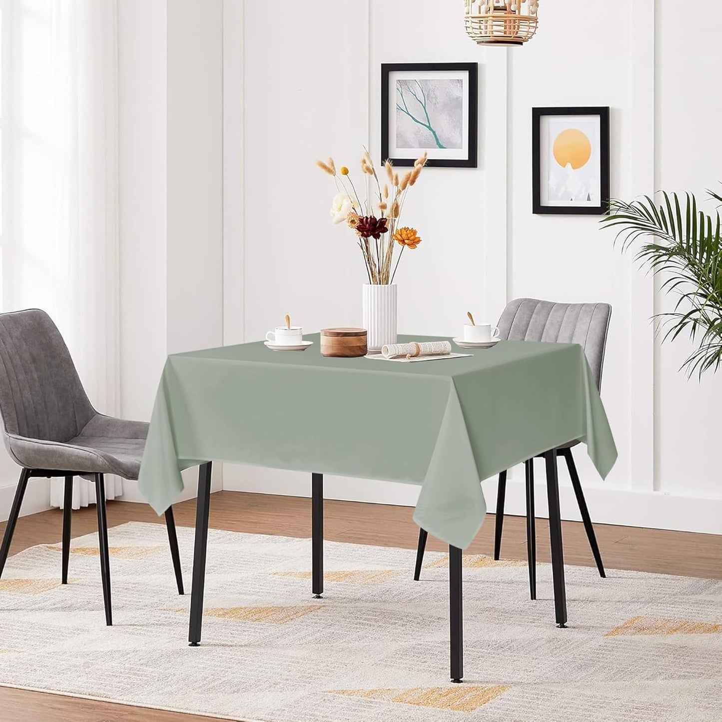sancua Square Tablecloths 54x54 Inch, 2 Pack - Sage Green Fabric Table Cloth for Square or Round Tables, Washable Polyester Table Cover for Dinner, Holiday Party, Decorative Display Tables