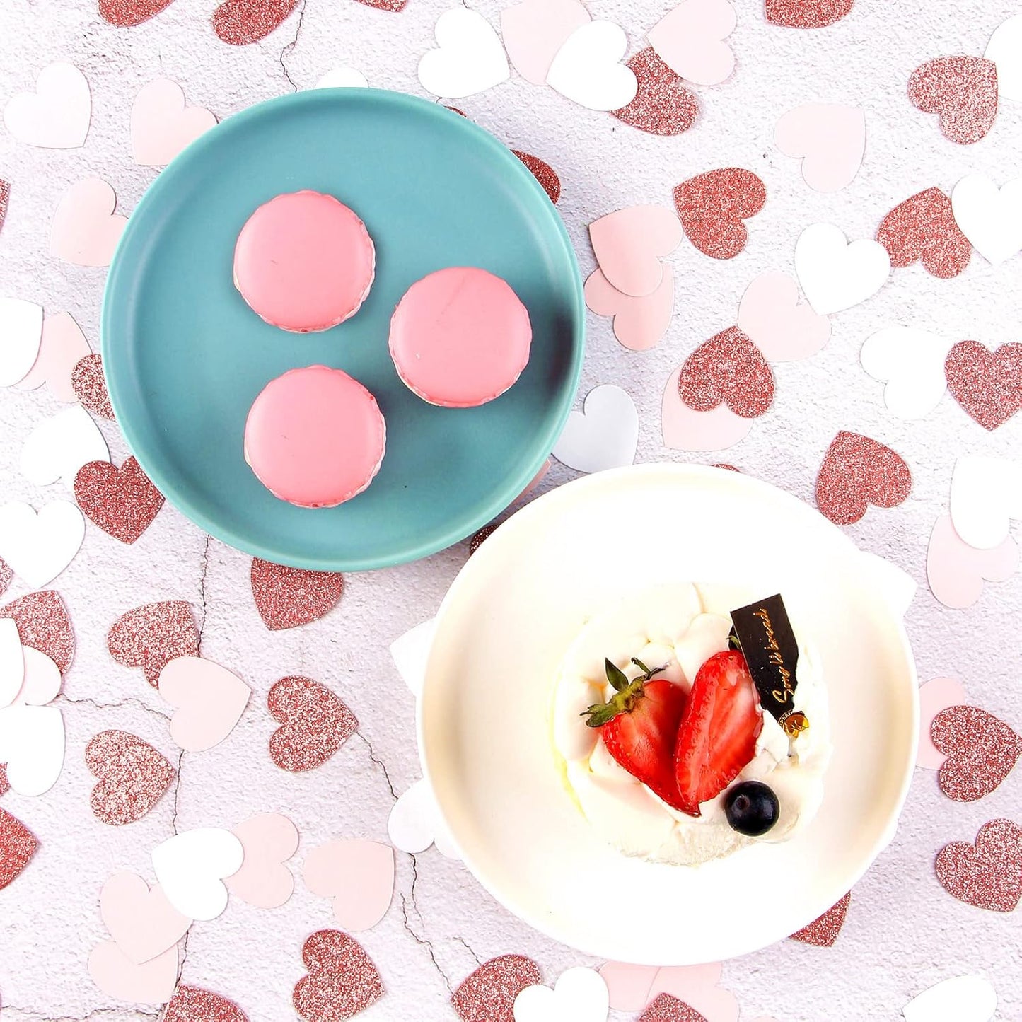 Rose-Gold Pink White Heart Confetti - 300pcs Valentines Mothers Day Engagement Wedding Baby Shower Bachelorette Birthday Party Table Decoration Glitter Paper Decor Lasting Surprise