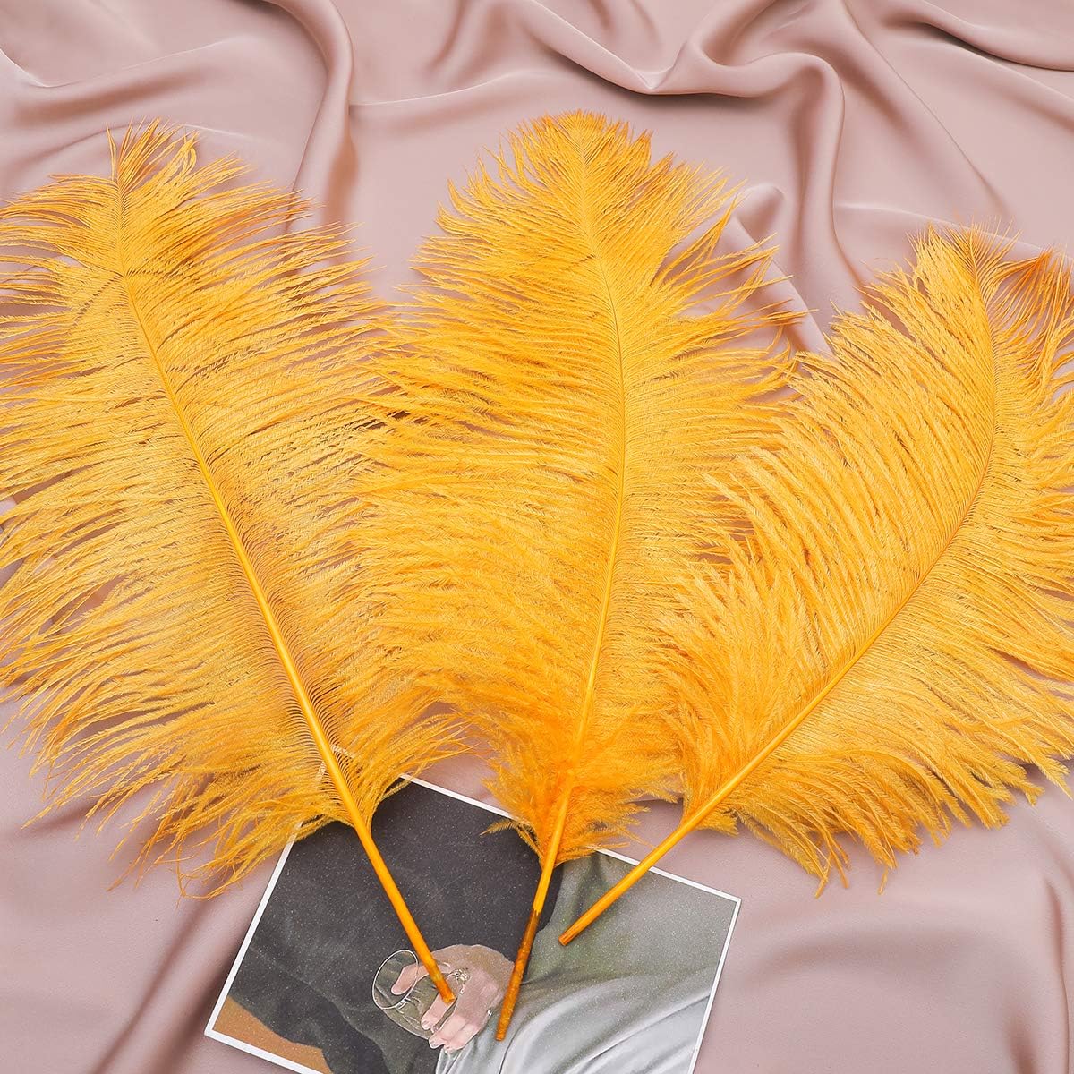 Ballinger Gold Large Ostrich Feathers - 12Pcs 14-16inch Large Feathers for Vase,Wedding Party Centerpieces and Christmas Home Decor