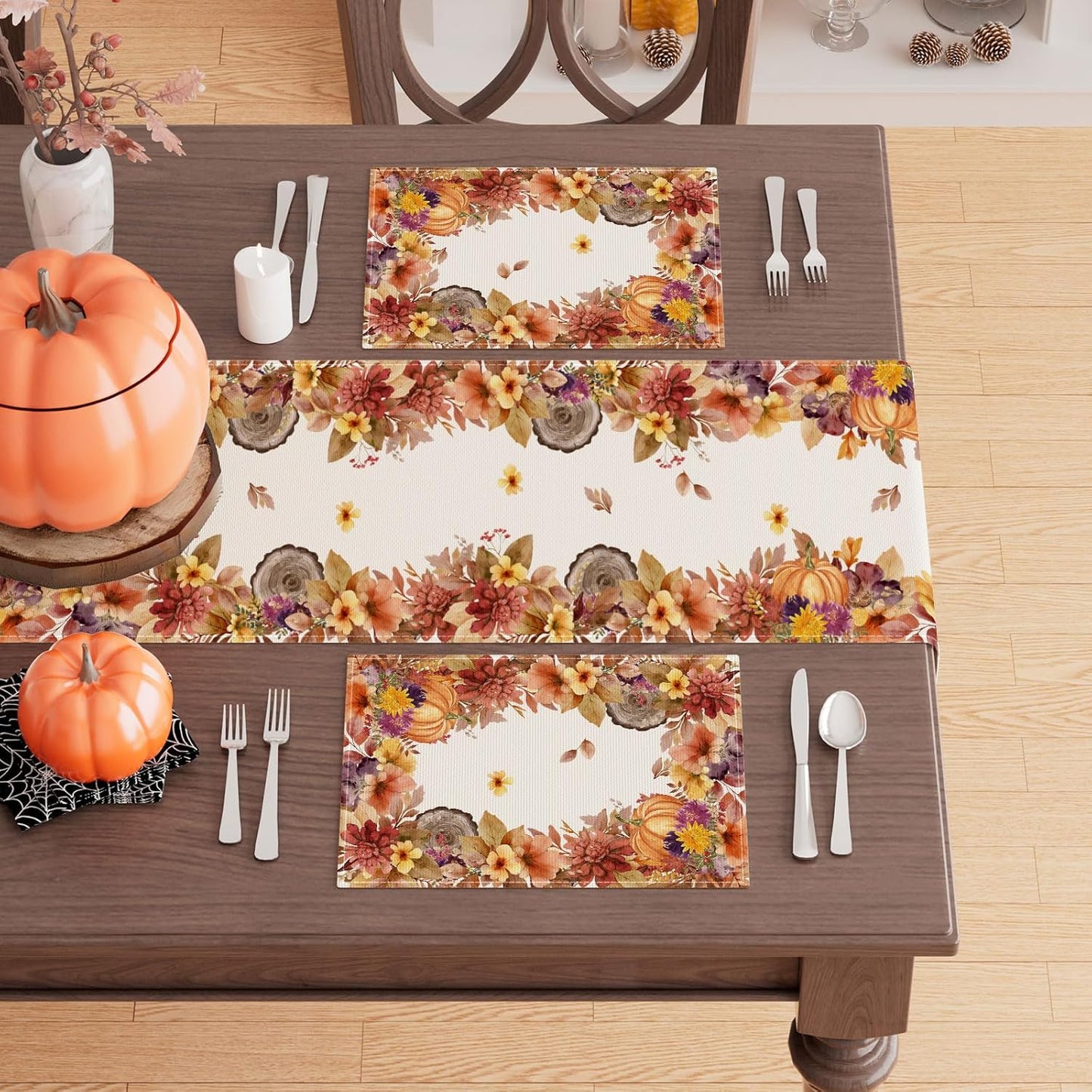 XCHI Fall Color Wild Flowers Watercolor Placemats Set of 4 for Party Home Kitchen Dining Table Decorations Table Mats 12x18 Inch