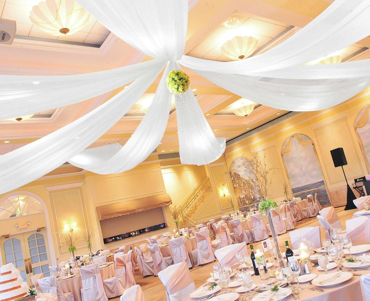6 Panels White Ceiling Drapes for Wedding 5ftx15ft - Wedding Arch Draping Fabric Cheesecloth Sheer Curtain - Romantic Decorations for Party Banquet Ceremony Stage