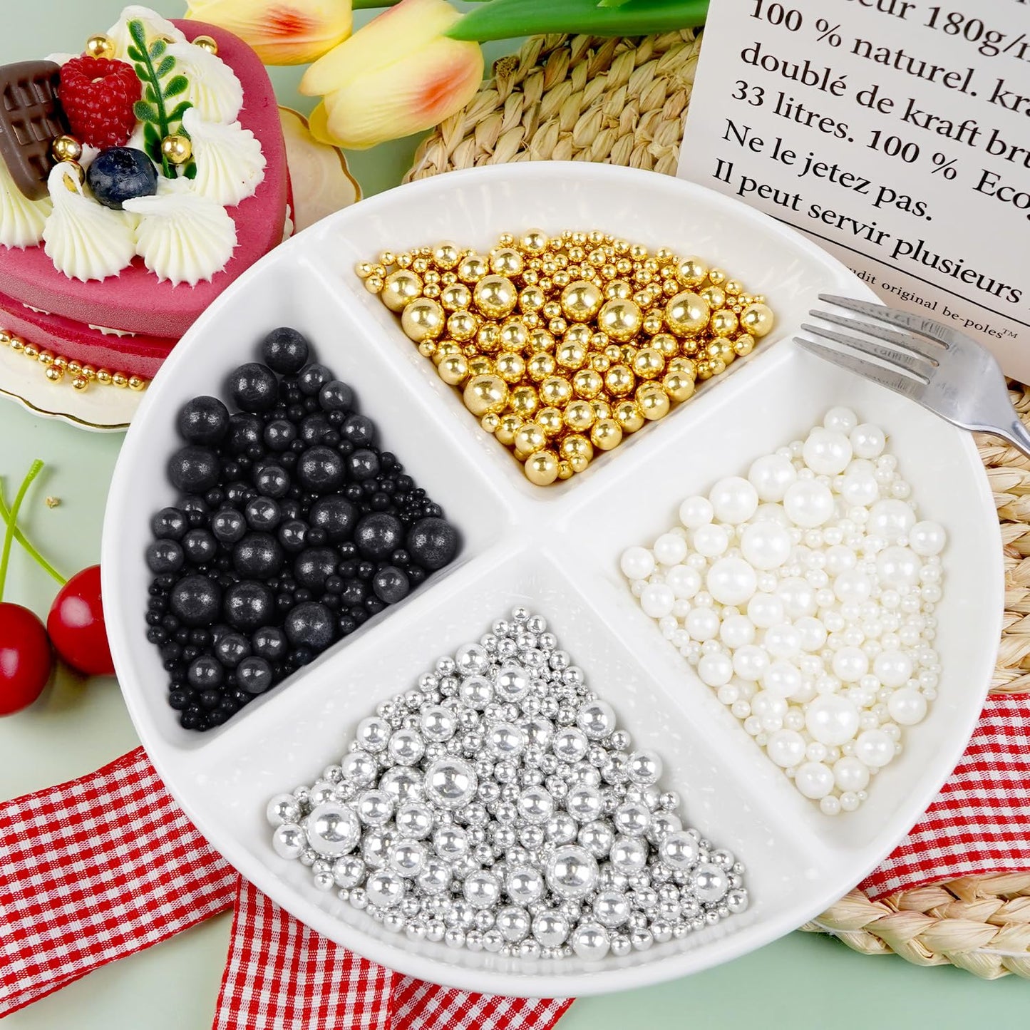 Dazzjoy Mix Pearl Sprinkles, Food Grade, Edible Pearls for Cake Decorating, 150g/5.29oz, Cake Decoration & Cupcake Topper, Wedding Party Valentines Supplies