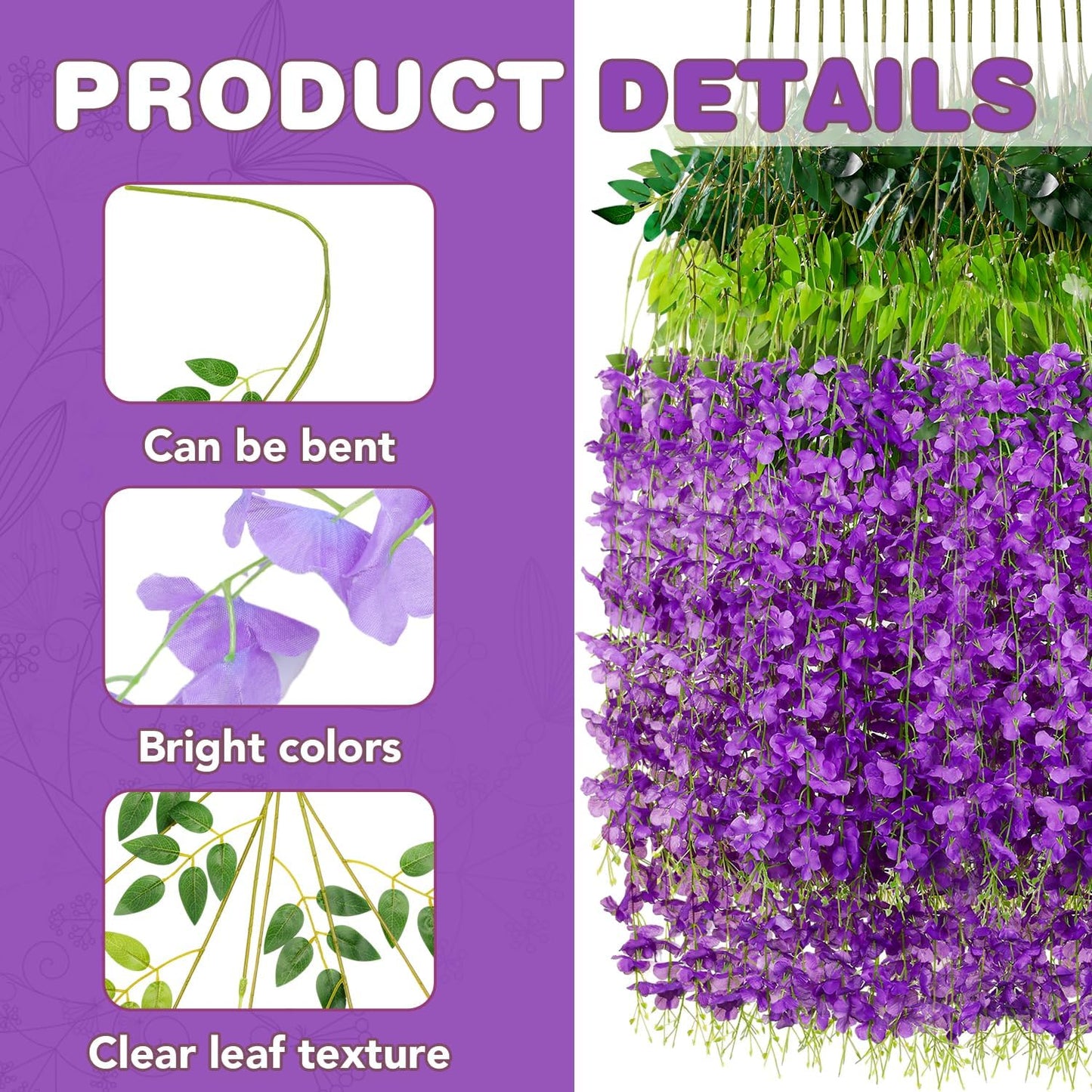 Wisteria Hanging Flowers,Fake Hanging Flowers,Wisteria artificiales Garland for Home Wedding Arch Floral Party Garden Ceremony Outdoor Decor,3.6 feet Long(12,Purple)