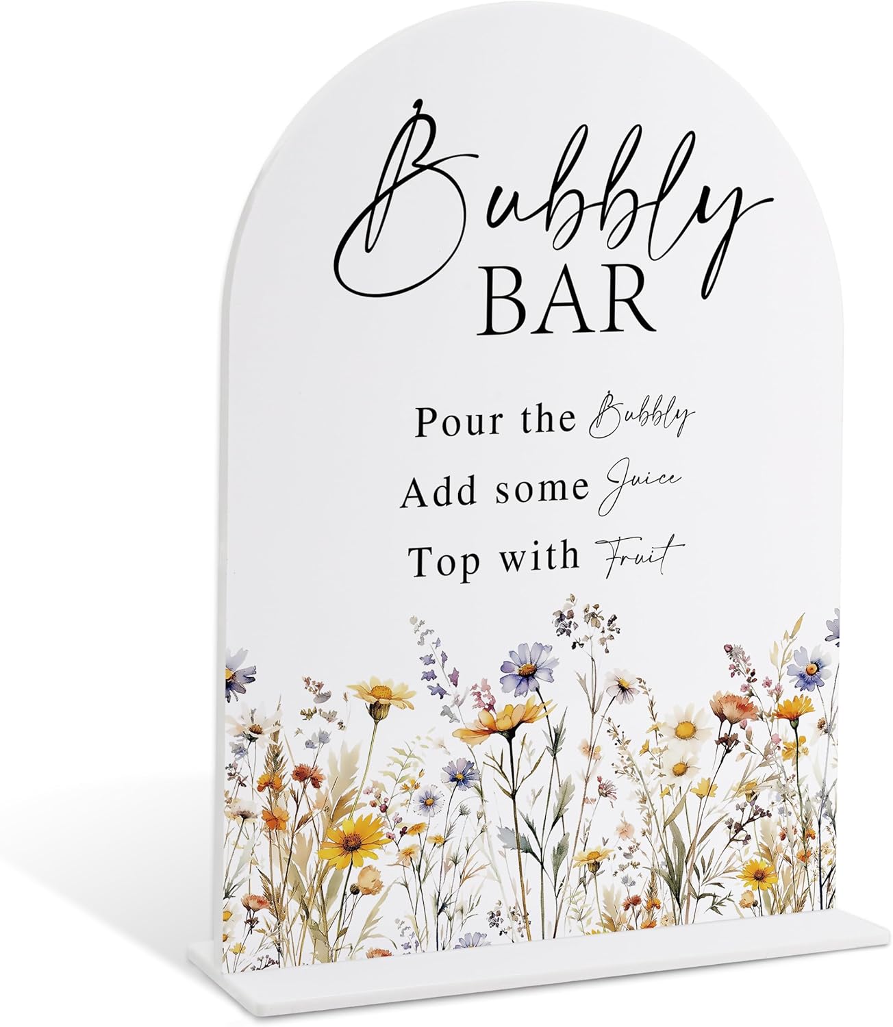 Wedding Signs for Ceremony and Reception, Boho Floral Acrylic Bubbly Bar Sign, Wedding Signage with Stand, Bridal Shower Table Centerpieces, Supplies for Engagement Reception and Event Party, 23