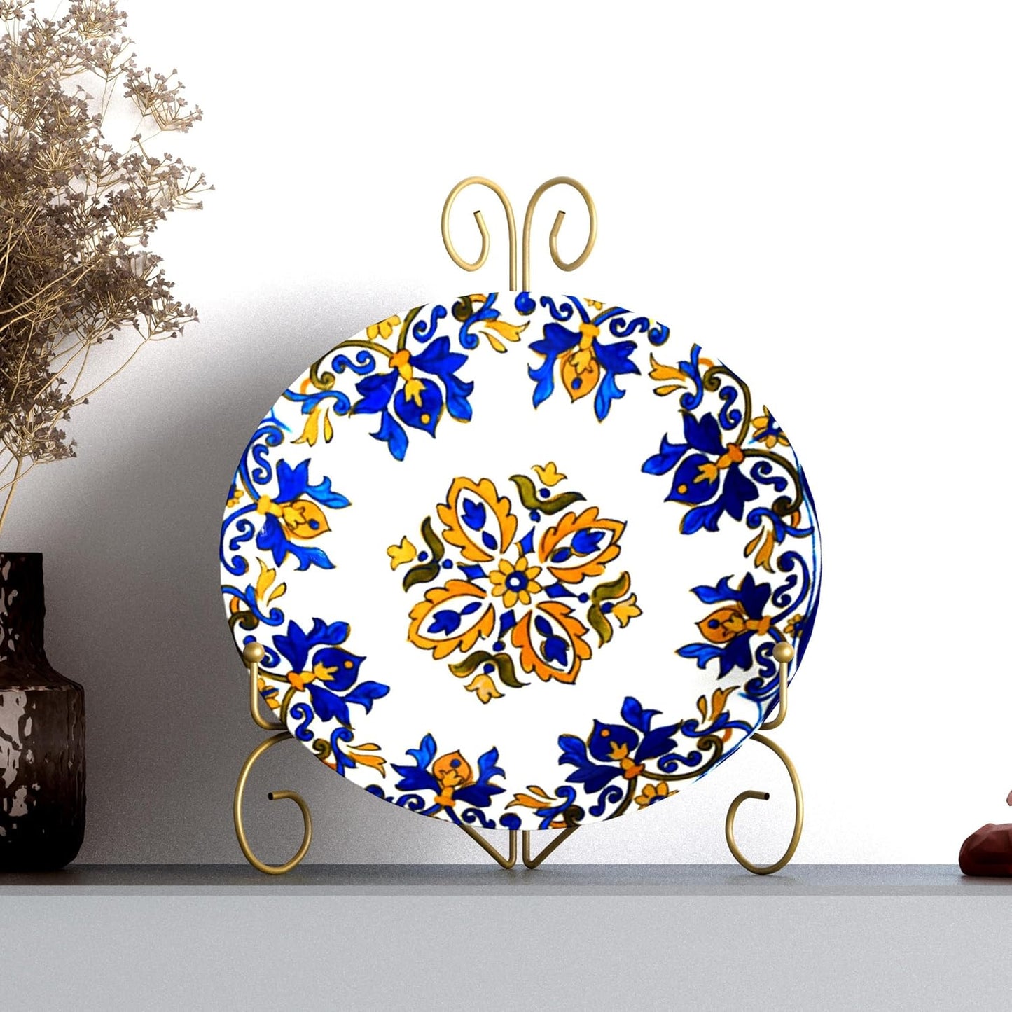 Plate Display Stands with Hinged Folding Design, 8 Inch Picture Frame Stand for Tables, Decorative Easels for Plates, Photos, Cards and Books, 8’’ Gold, 2-Pack