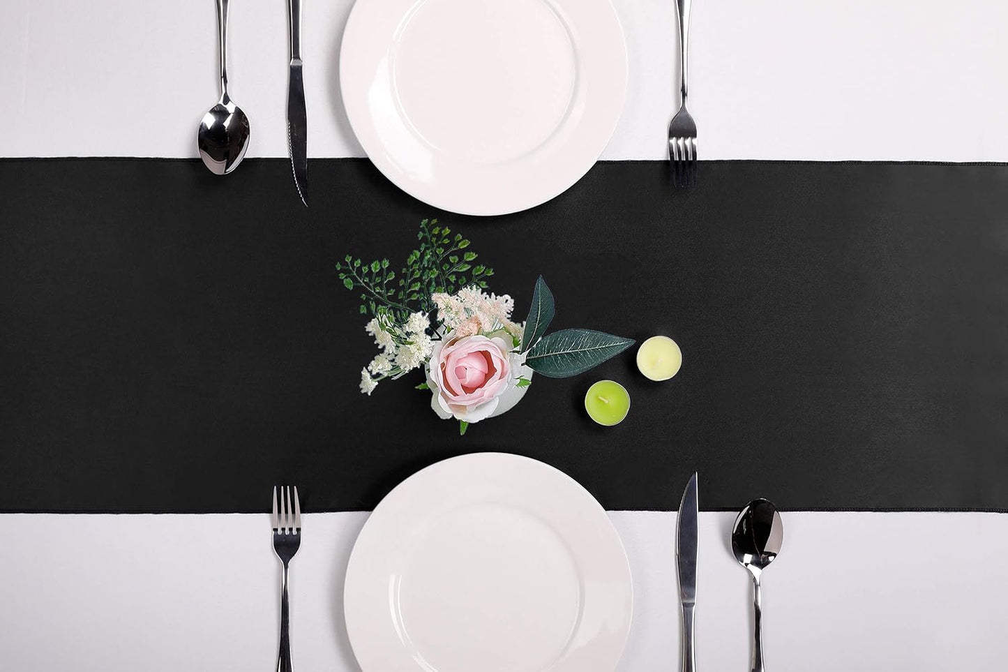 10-Pack Satin Table Runner Black 12 x 108 inches Long, Table Runners for Wedding, Birthday Parties, Banquets Decorations（10 Pack, 12x108 Inch, Black）