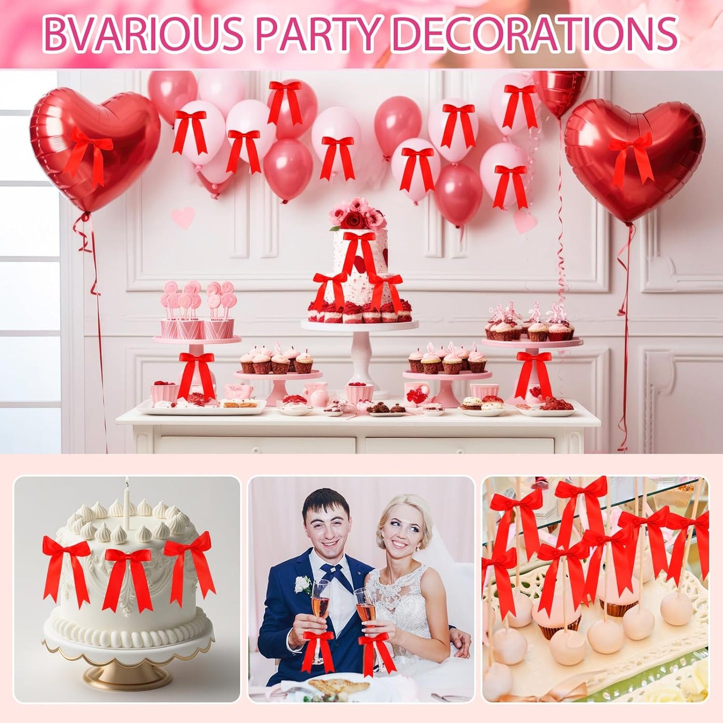 Riceshoot 24 Pcs Satin Ribbon Bow 3.5x5 Inch Twist Tie Bows for Gift Balloon Bag Cake Craft DIY Wedding Birthday Party Decor