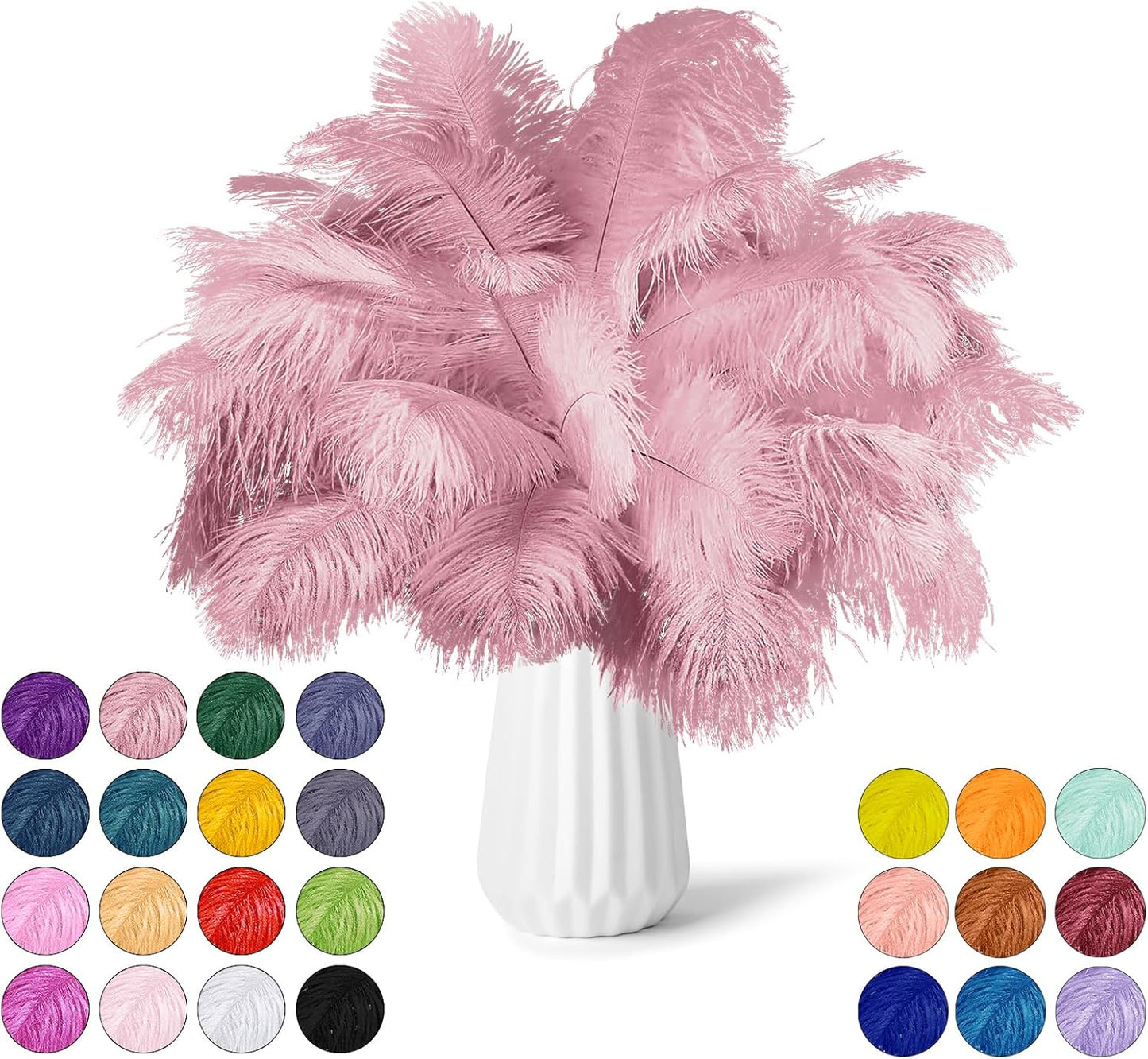 NEWONG 30pcs Peony Pink Green Ostrich Feathers Natural Bulk 11-14inch(28-35cm) Vase Craft Wedding Home Party Centerpieces Christmas Day Decoration