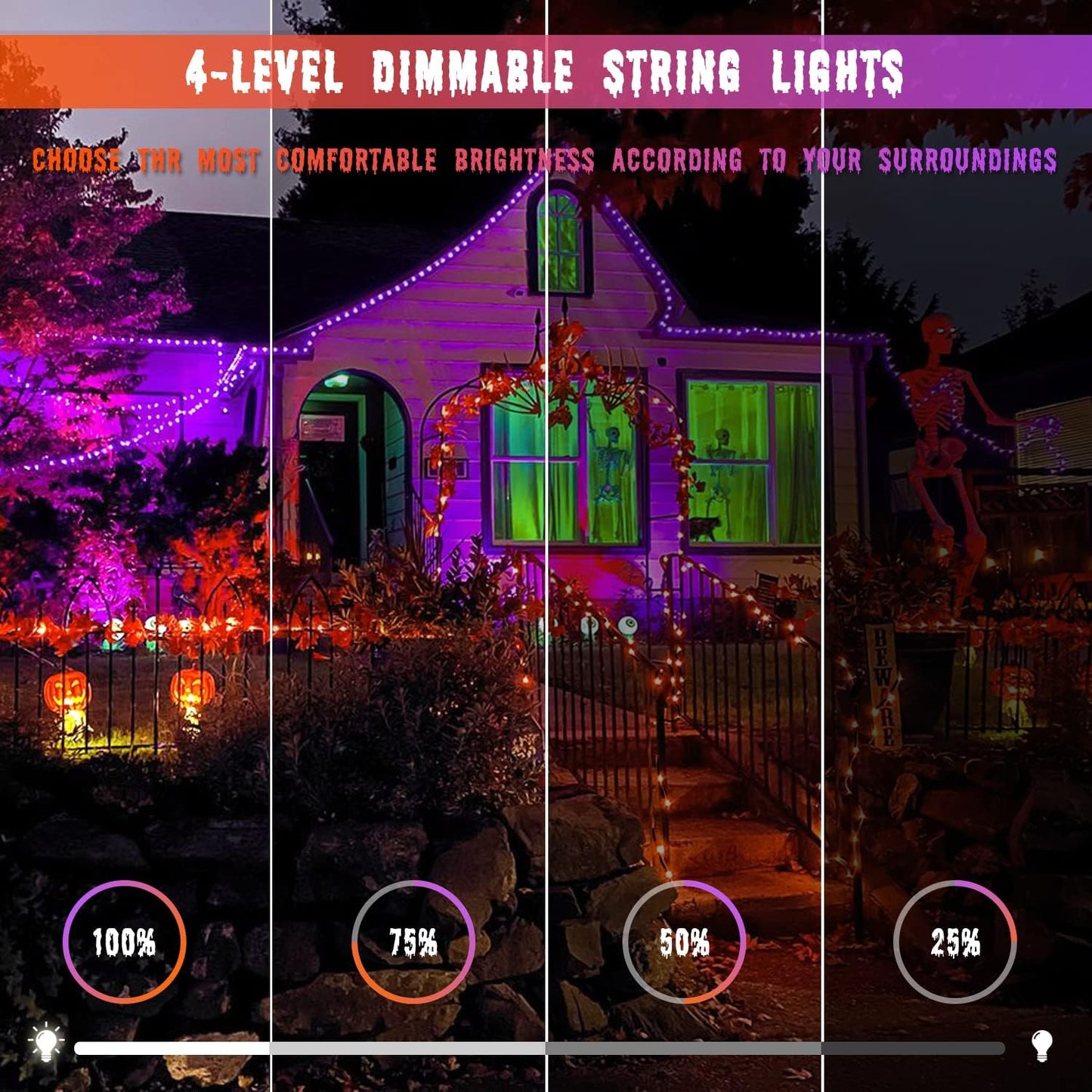 JMEXSUSS Orange and Purple Solar Halloween Lights, 2 Pack 100 Led Color Changing Christmas Lights Outdoor, 33ft 8 Modes Solar String Lights Waterproof for Halloween, Christmas, Tree Decor