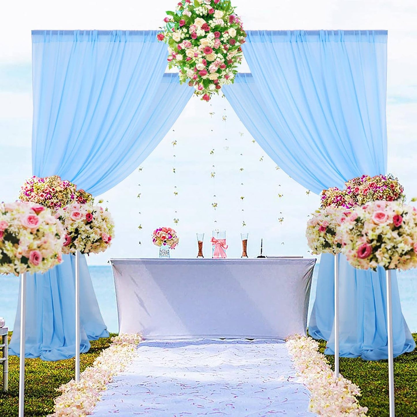 DUOBAO Sky Blue Chiffon Backdrop Curtain-2 Panels 29x120-Inch Wedding Backdrop Drapes Beach Curtains for Living Room Photography Backdrops for Photoshoot, Ceremony Decorations