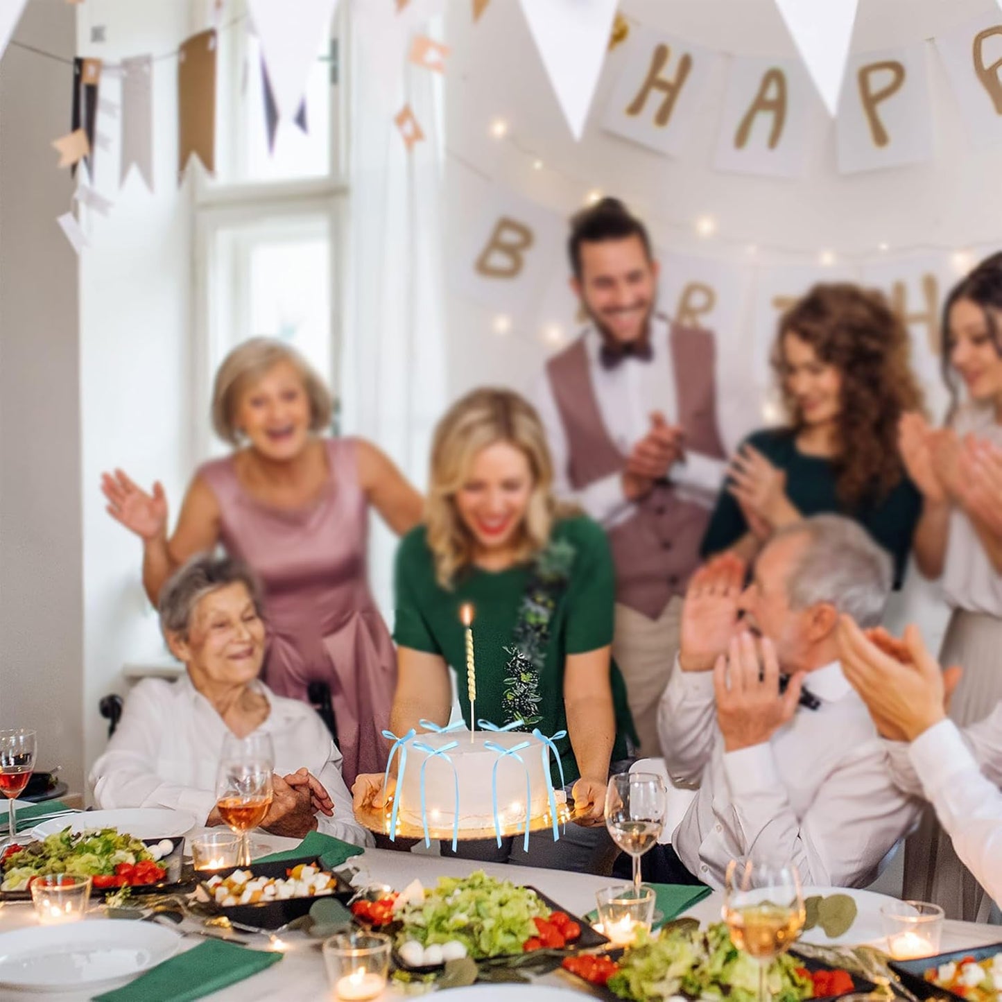 Ephlyn 30Pcs Bow Cupcake Toppers Valentine's Bowknot Ribbons Coquette Bow High Footed Cup Balloon Wall Party Decorations Cake Dessert Picks Baby Girl Birthday Wedding Party Supplies Lake Blue