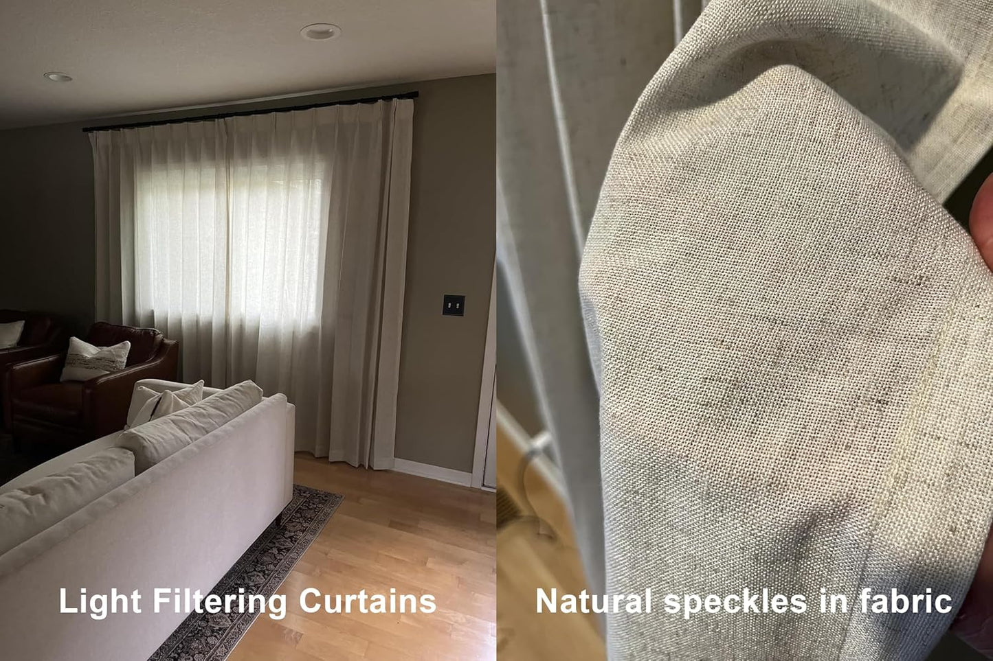 Vision Home Natural Pinch Pleated Semi Sheer Curtains Textured Linen Blended Light Filtering Window Curtains 95 inch for Living Room Bedroom Patio Pinch Pleat Drapes with Hooks 1 Panel 60" Wx95 L