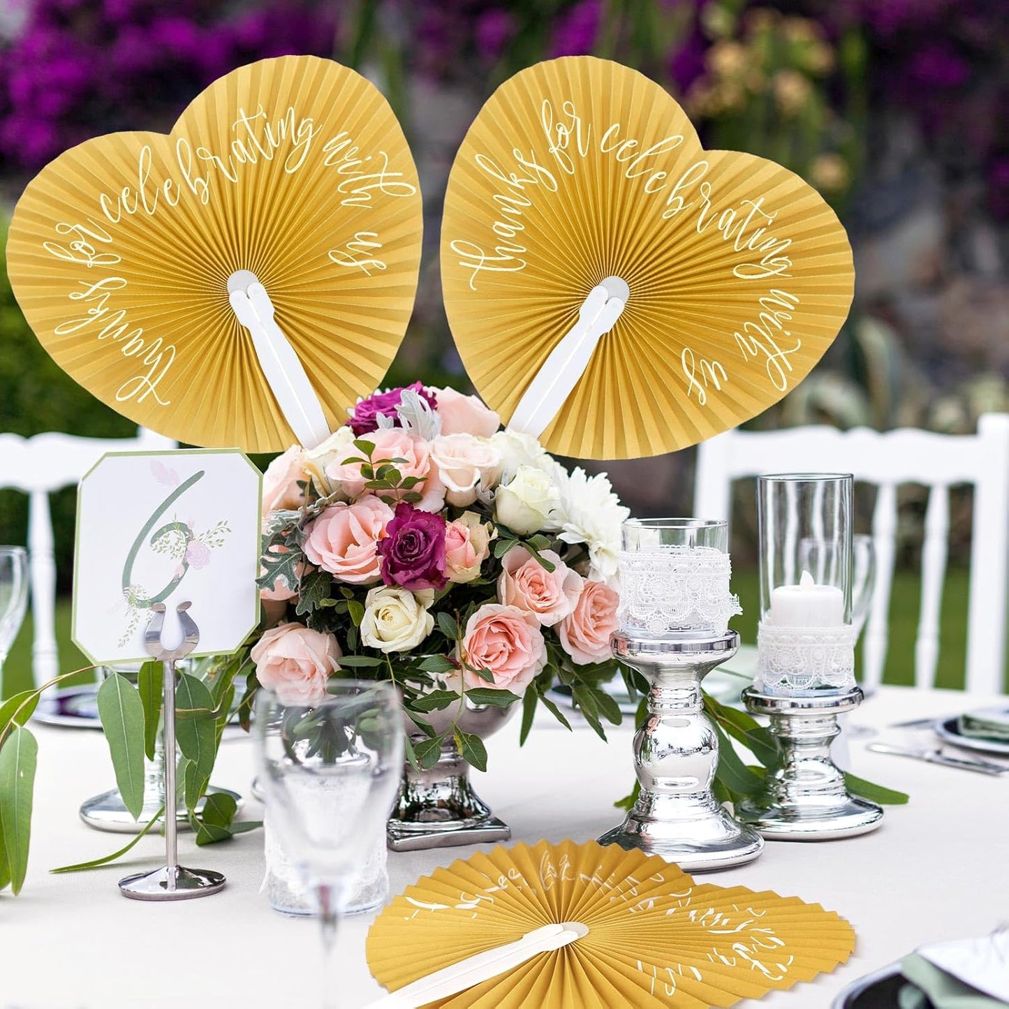 120 Pieces Paper Hand Held Fan Bulk Paper Folding Fans for Weddings Foldable Wedding Fans Bridesmaid Gift for Guest Bridal Shower Dancing Party DIY Craft Photo Props Wall Decoration(Gold,Heart)