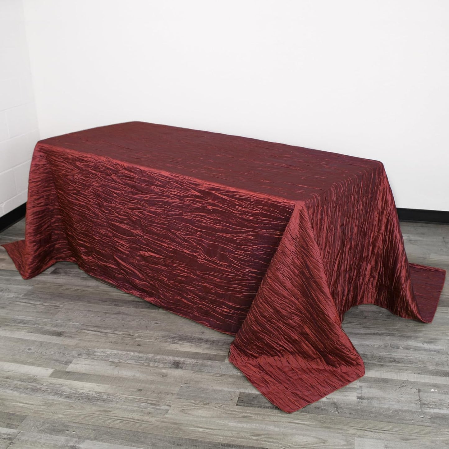 YOUR CHAIR COVERS - 90 x 132 inch Rectangular Crinkle Taffeta Tablecloth - Burgundy, Rectangle Table Linens for 6 ft Rectangular Tables, Wedding Crushed Table Cloth