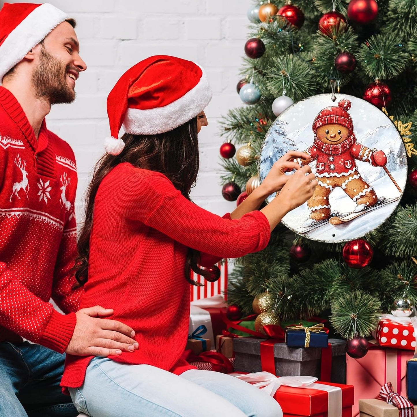 Round Gingerbread Man Ski Vintage Metal Sign Skiing Sign, Office Sign Home Décor Ski Lodge Décor Cabin Tin Sign 12 * 12 in