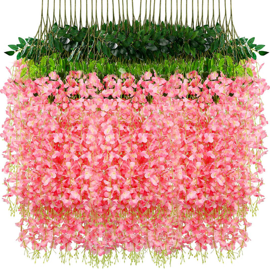 Wisteria Hanging Flowers,Fake Hanging Flowers Wisteria artificiales Garland for Home Wedding Arch Floral Party Garden Ceremony Outdoor Decor,3.6 feet Long(36,Pink)