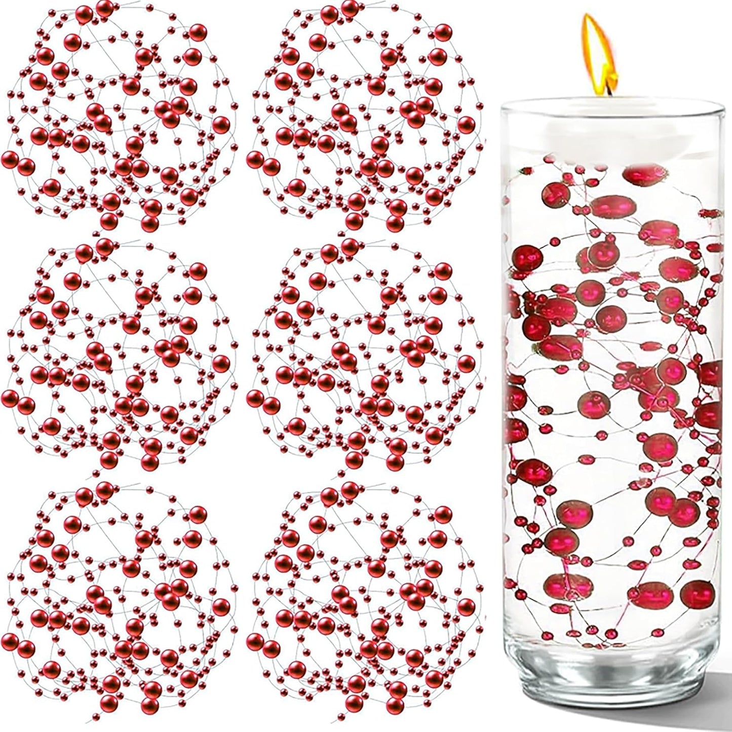 50 PCS Artificial Floating Beads for Centerpieces Vases, Red 8+3mm String Beads for Wedding Party Faux Pearl String for Decorating, String Pearls for Crafts Vase Filler