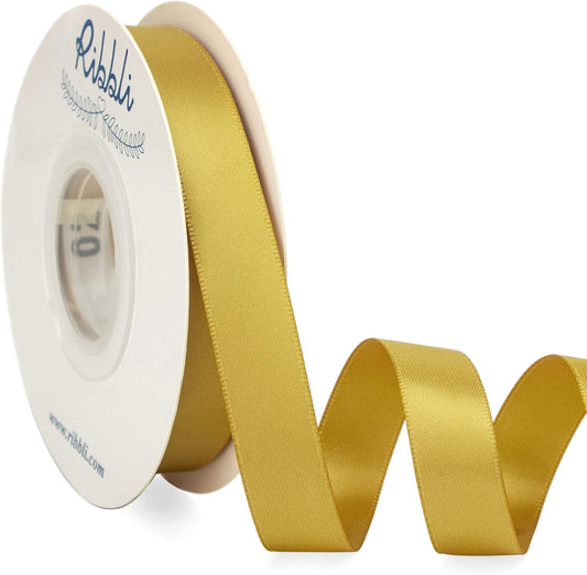 Ribbli Gold Satin Ribbon 5/8 inch x Continuous 25 Yards,Double Faced Satin Use for Craft, Gift Wrapping, Christmas Ornaments, Hair Bows, Bouquet Bows