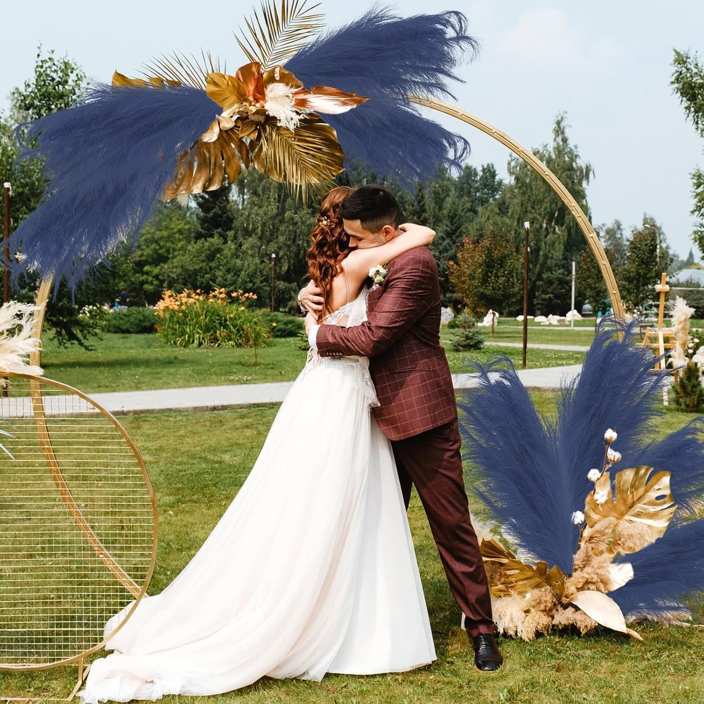 35" Faux Pampas Grass Decor, 8pcs Large Tall Fluffy Artificial Pompous Grass Branches Floral Fake Pompas Grass Bulrush Floor Vase Filler Flower Arrangement for Home Wedding Boho Decor - Blue