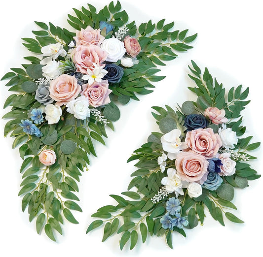 Artificial Wedding Arch Flowers Kit(Pack of 2) for Wedding Arch, Bridal Shower, Ceremony and Reception Backdrop Decoration (Misty Rose and Navy Blue)