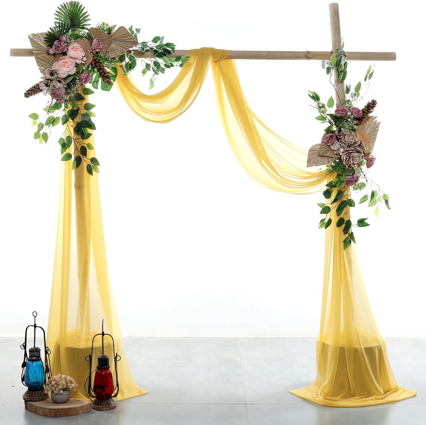 VDS Pack of 1 Panel (30 Inch X 40 Feet) Wedding Arch Draping Fabric Sheer Chiffon Fabric Drapery for Wedding Ceremony Reception Swag Backdrop Canopy Chuppah ARBO Altars Decoration (Gold)