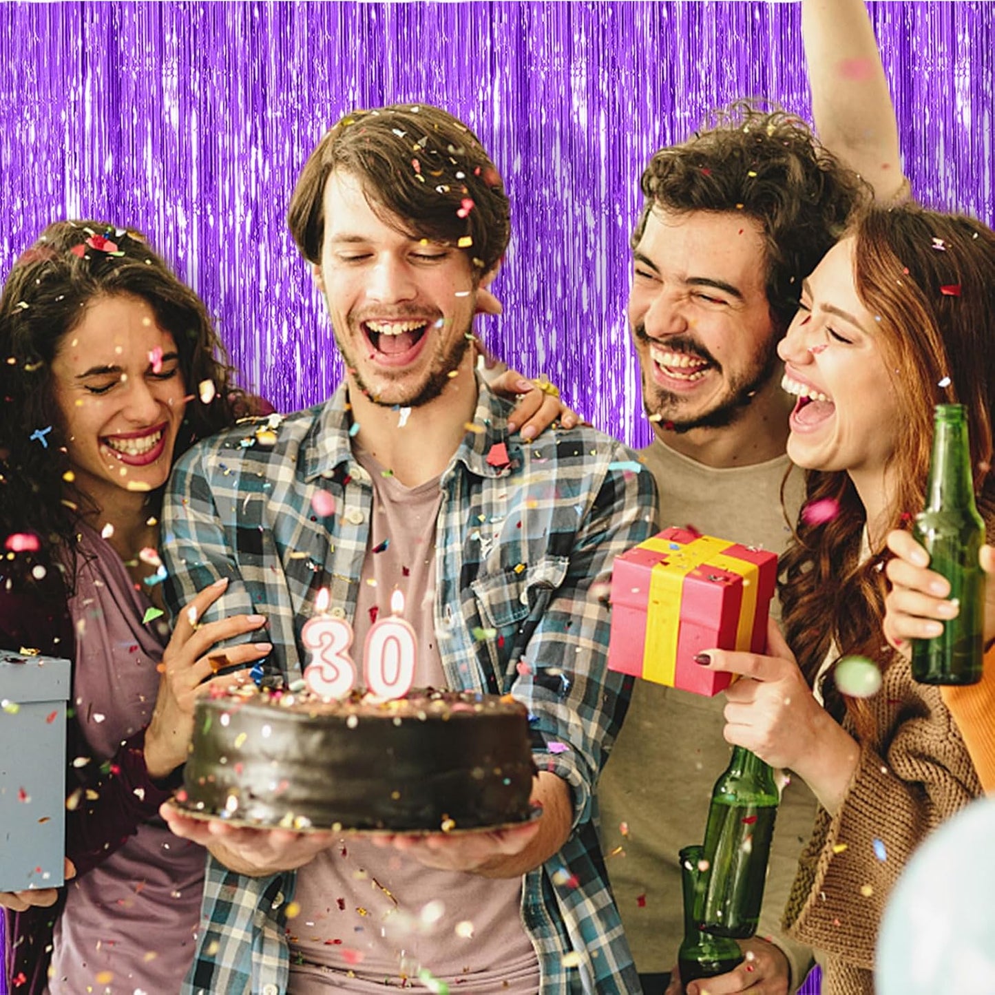 20 Pack Foil Curtain Backdrop Purple Metallic Tinsel Foil Fringe Curtains Photo Booth Props for Birthday Wedding Engagement Baby Shower Bachelorette Christmas Holiday Celebration Party Decorations