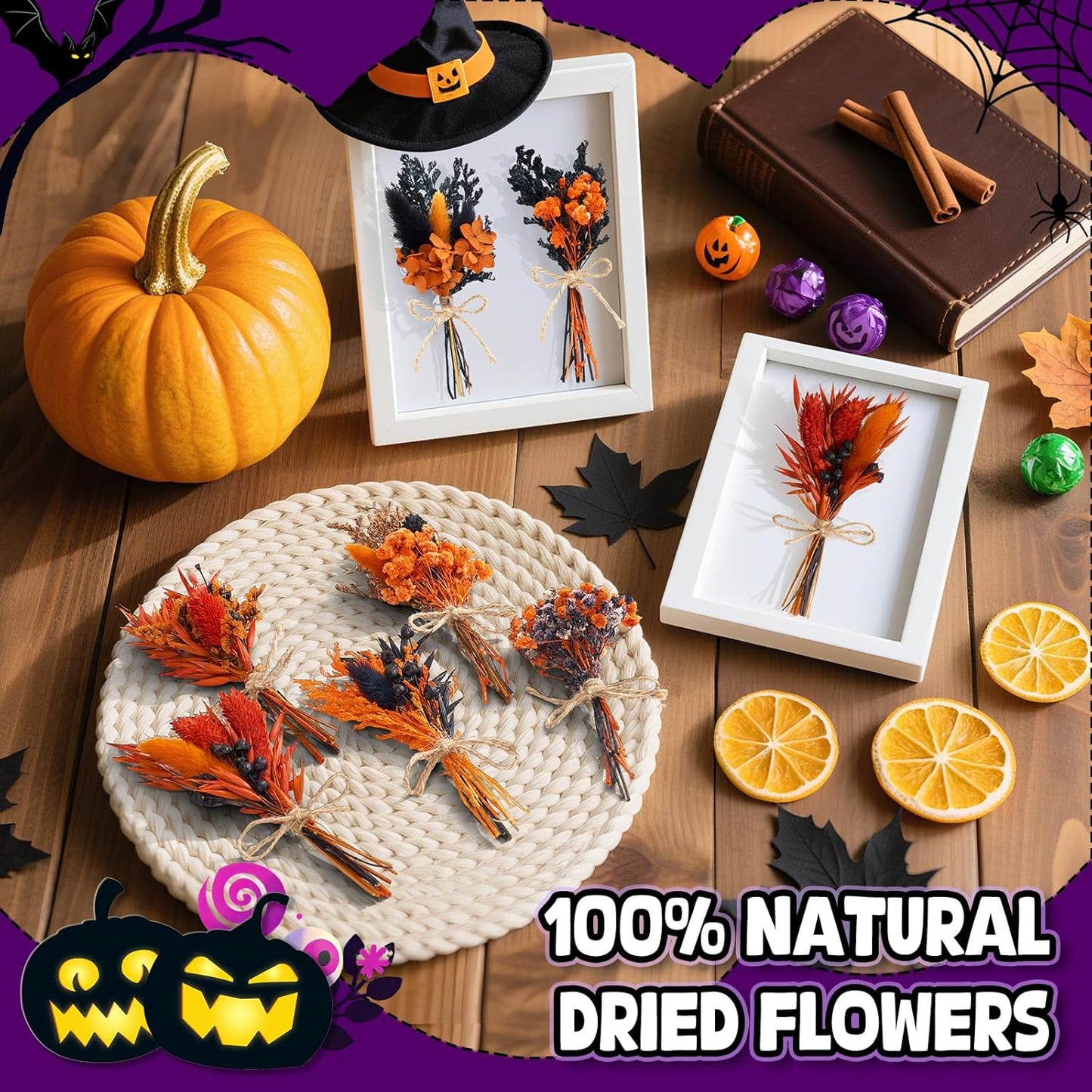 12/24 PCS Charming Dried Flowers Bouquet for Vase Various Dried Wildflowers with Stems Mini Handmade Wildflowers Natural Real Flowers Bulk Flowers Craft (Orange Soul, 12PCS)