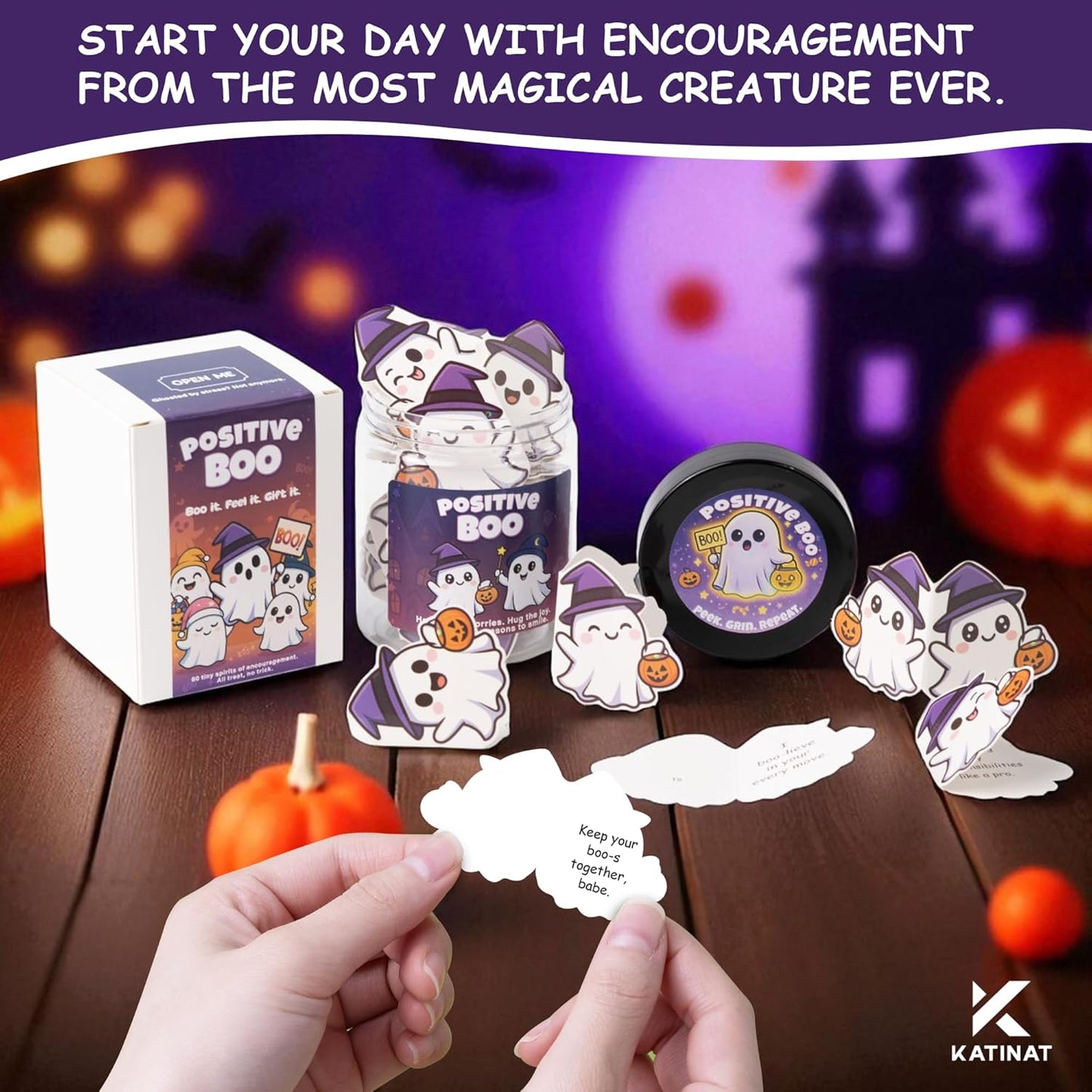 Positive Ghost Affirmation Jar – Emotional Support Ghosts Jar, Boo Basket Stuffers for Women, Teens, Funny Halloween Gifts for Women, Kids, Teens, – Cute Halloween Basket Stuffers Ideas