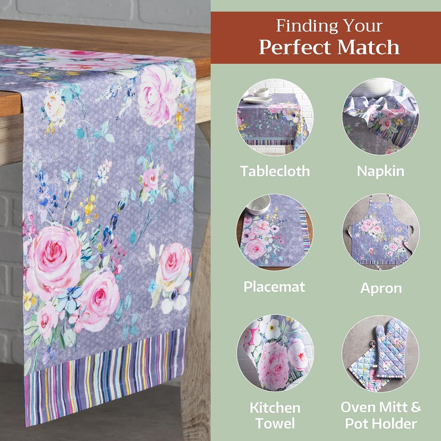 Maison d' Hermine Table Runner 100% Cotton Single Layer Table Runners 72 inches Long Decorative for Home Dining Party Wedding Bridal Shower Spring Summer (Sweet Rose Lavender - Lush, 14.50" x 72")