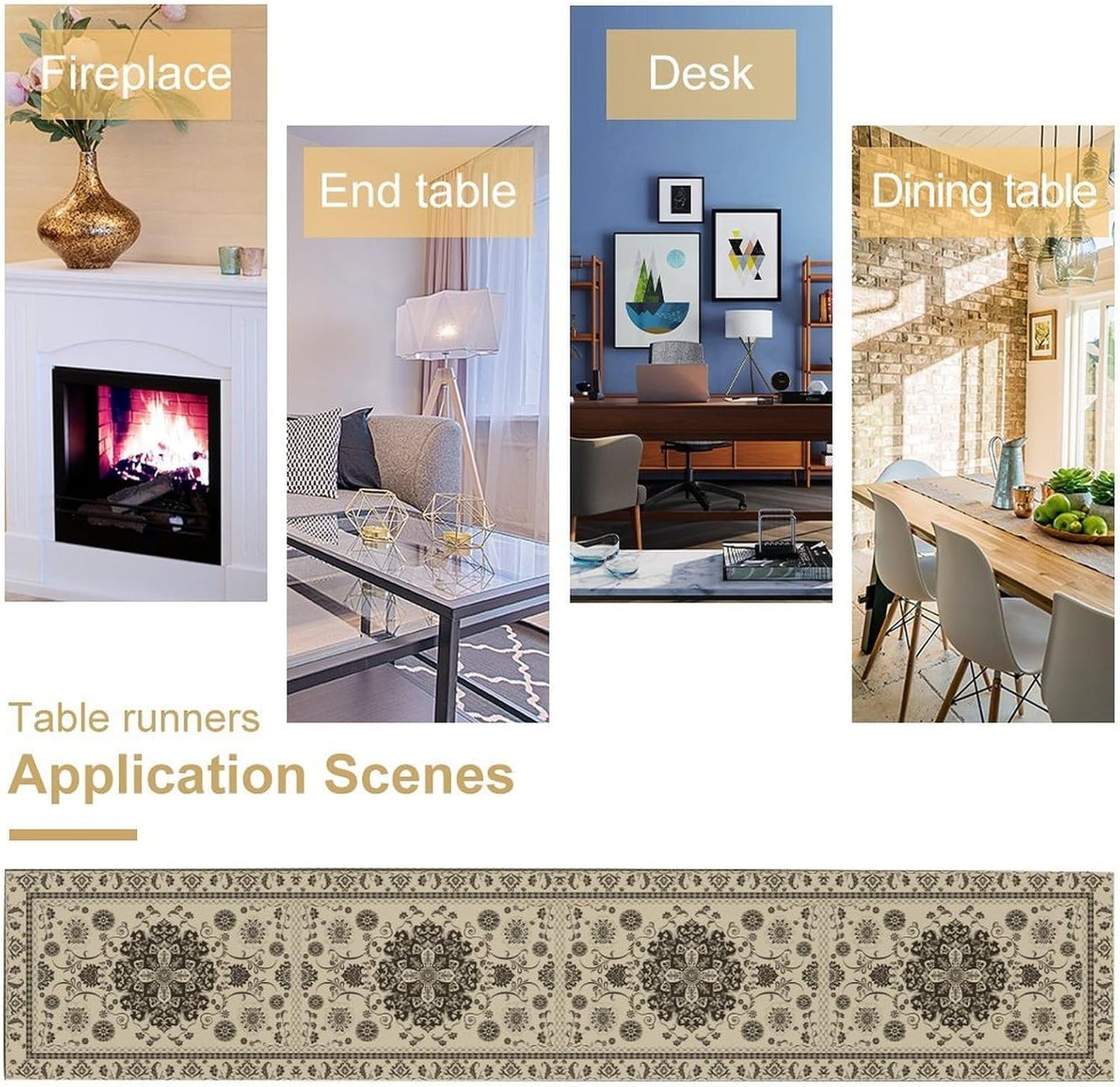 Boho Vintage Elegant Table Runner Farmhouse for Home Farmhouse Kitchen Table Dining Coffee Room Garden Party Wedding Decor 13x90in